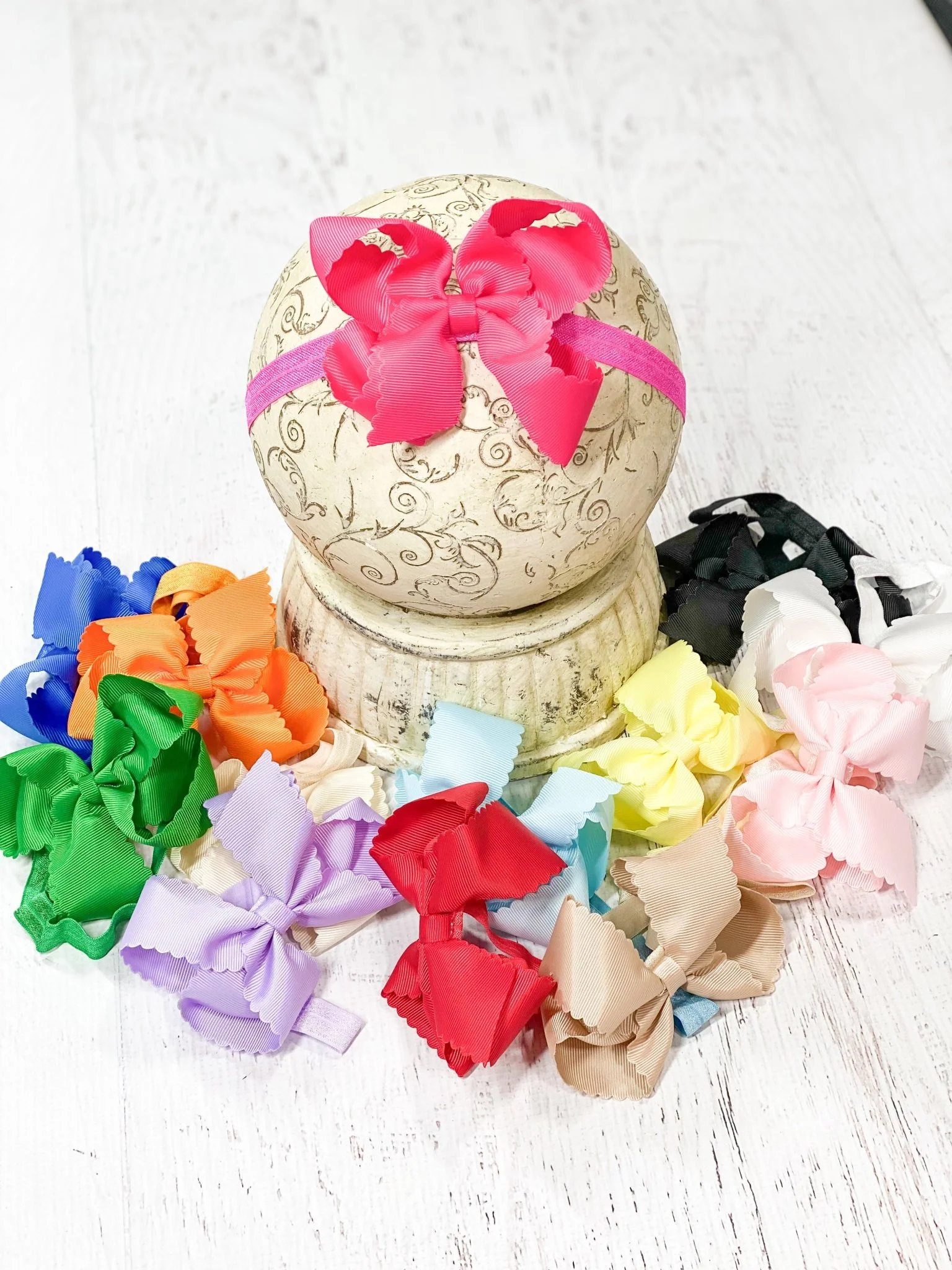 4.5" Classic Scalloped Hair Bow | Clip or Headband - Image 41