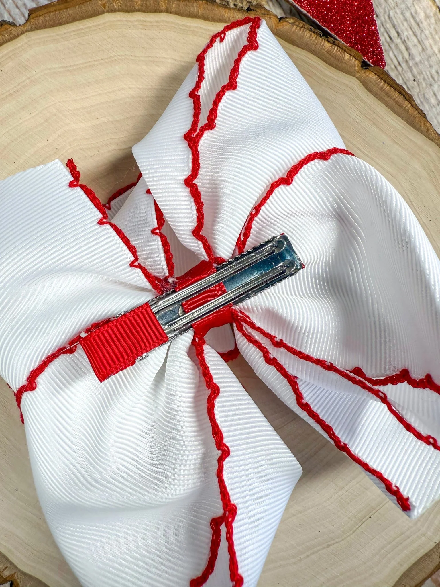 American Flag Embroidered Moonstitch Hair Bow | Clip or Headband - Image 3