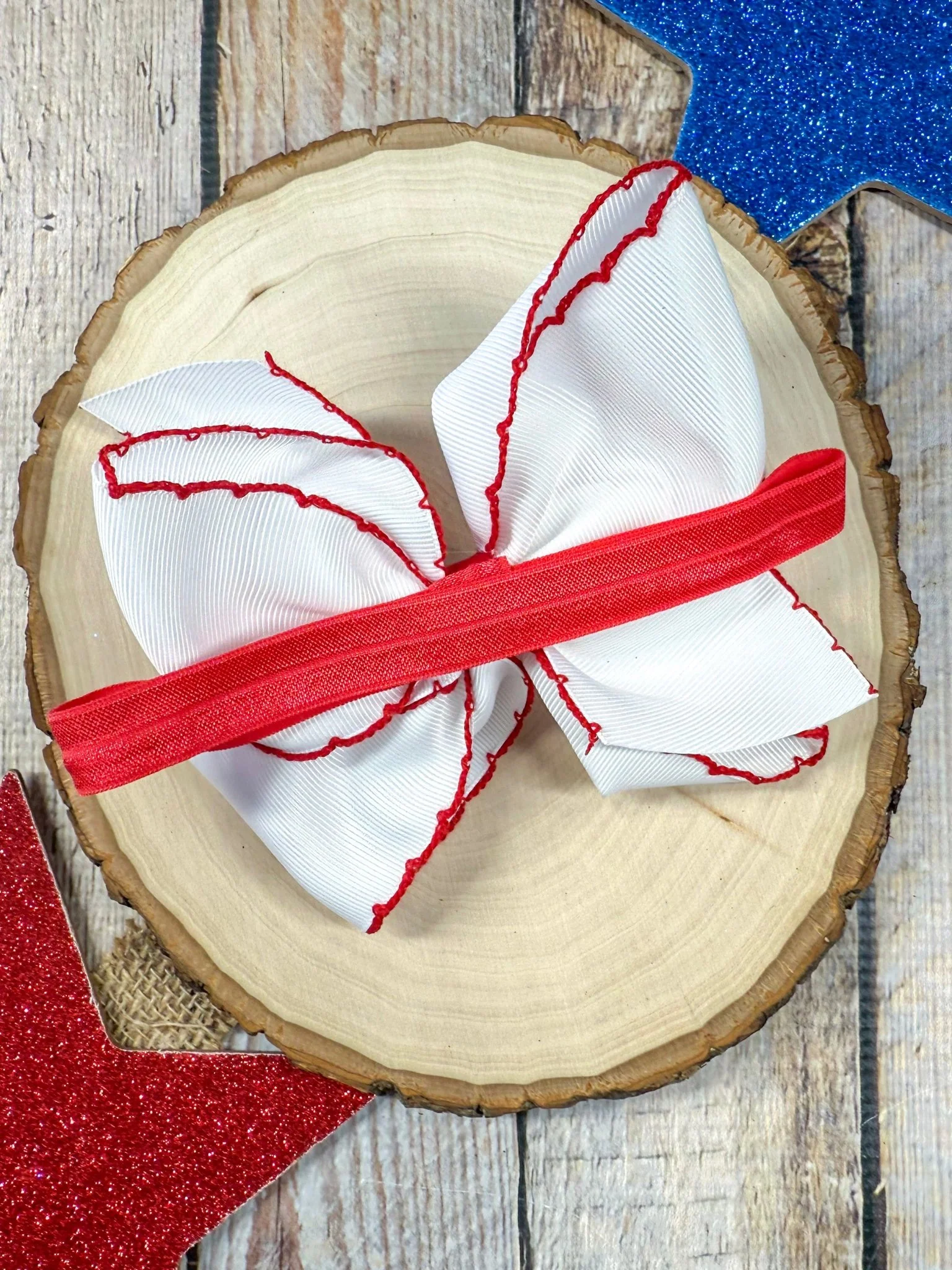 American Flag Embroidered Moonstitch Hair Bow | Clip or Headband - Image 5