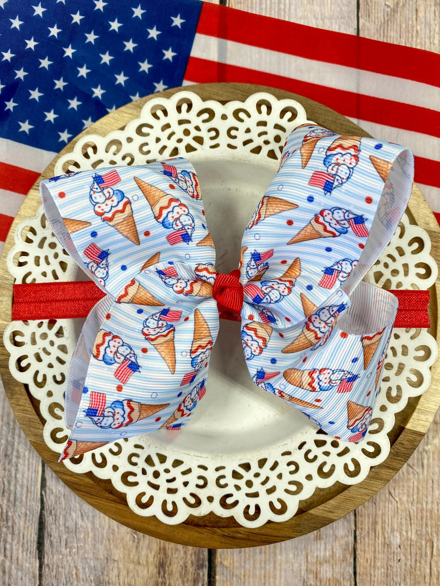American Ice Cream Cones Hair Bow | Clip or Headband - Image 2