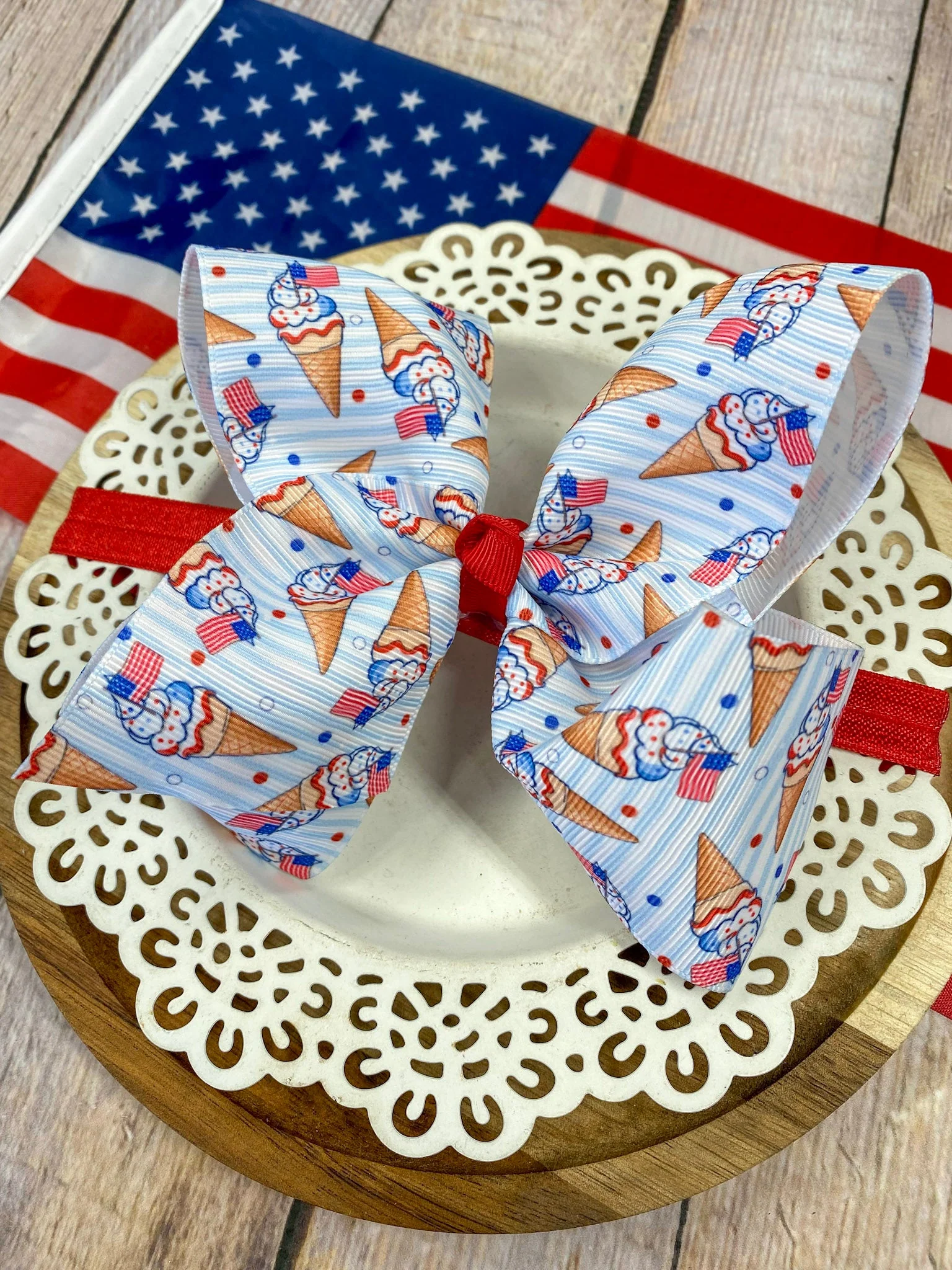 American Ice Cream Cones Hair Bow | Clip or Headband - Image 3