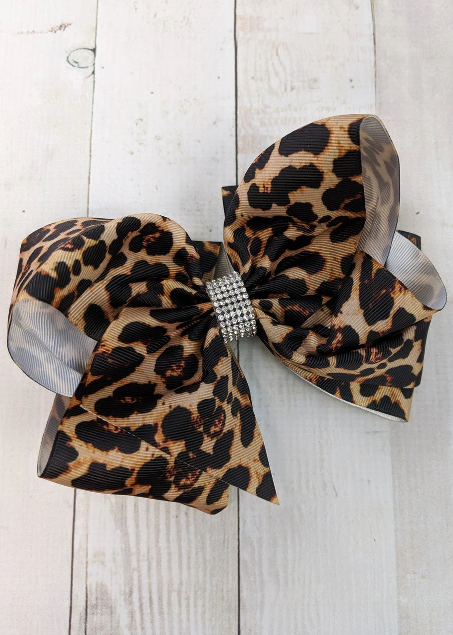 Animal Print Rhinestone Center Bow (Alligator Clip) 6" - Image 3