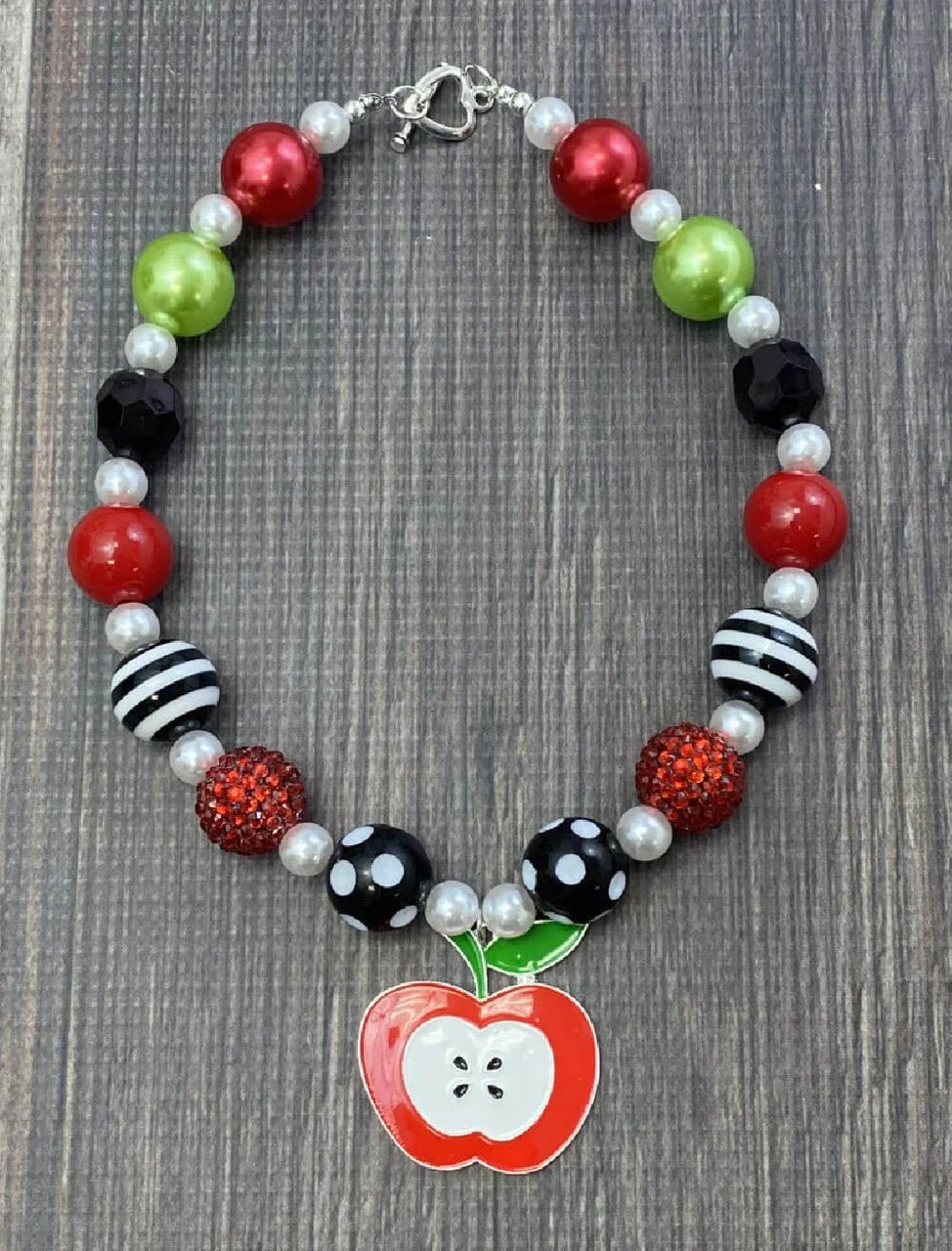 Apple Slice Pendant Chunky Bead Necklace - Image 2