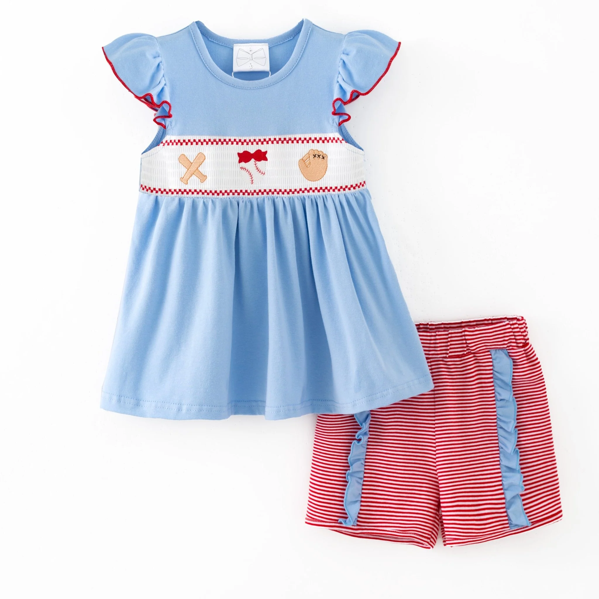 Baseball Embroidered Smocked Shorts Set - Image 2