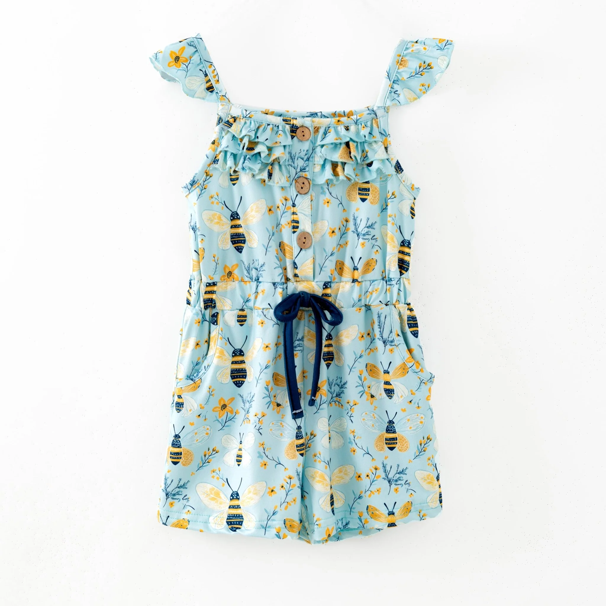 Honey Bee Garden Tie-Waist Girls Romper