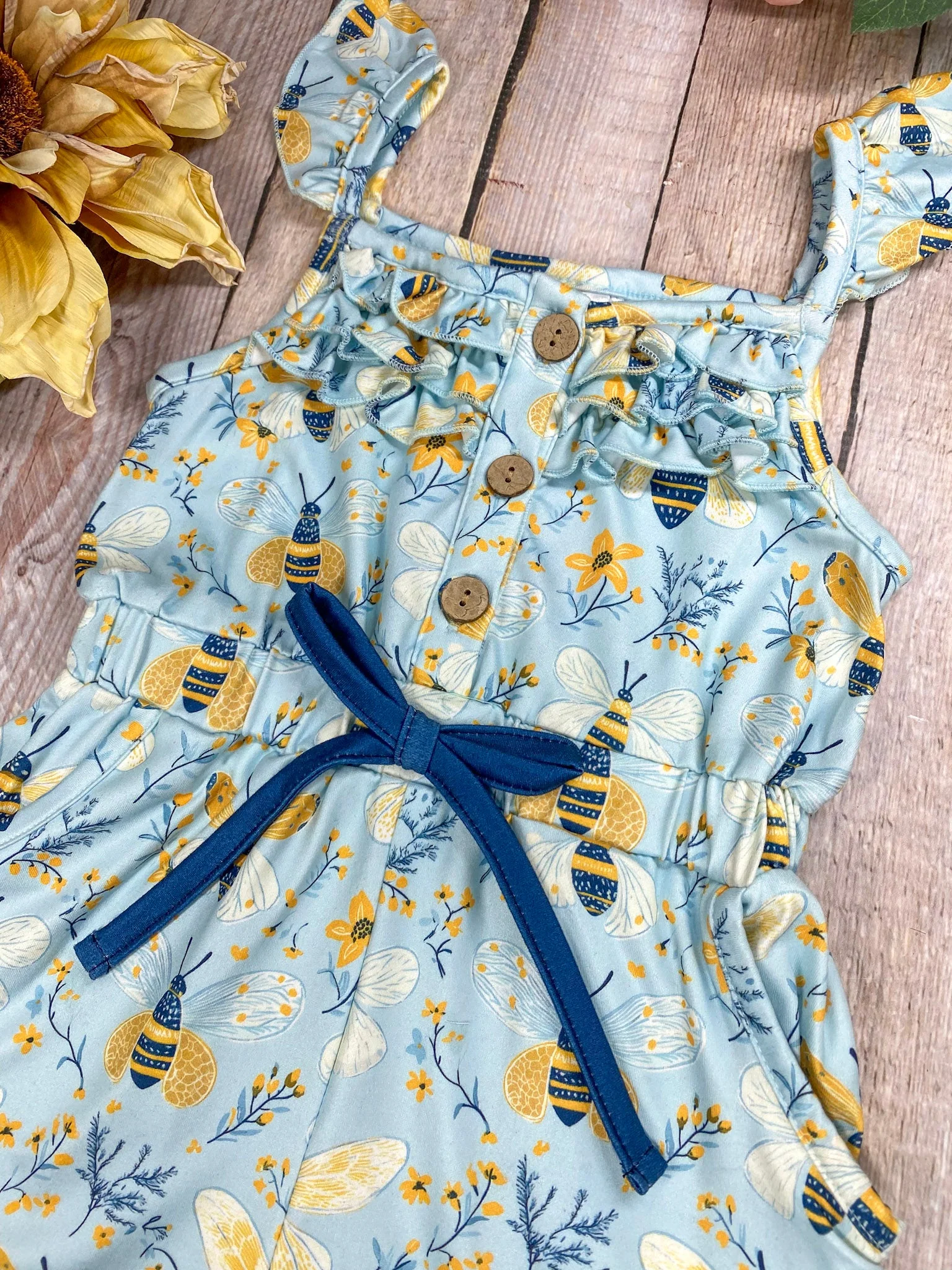 Honey Bee Garden Tie-Waist Girls Romper - Image 2