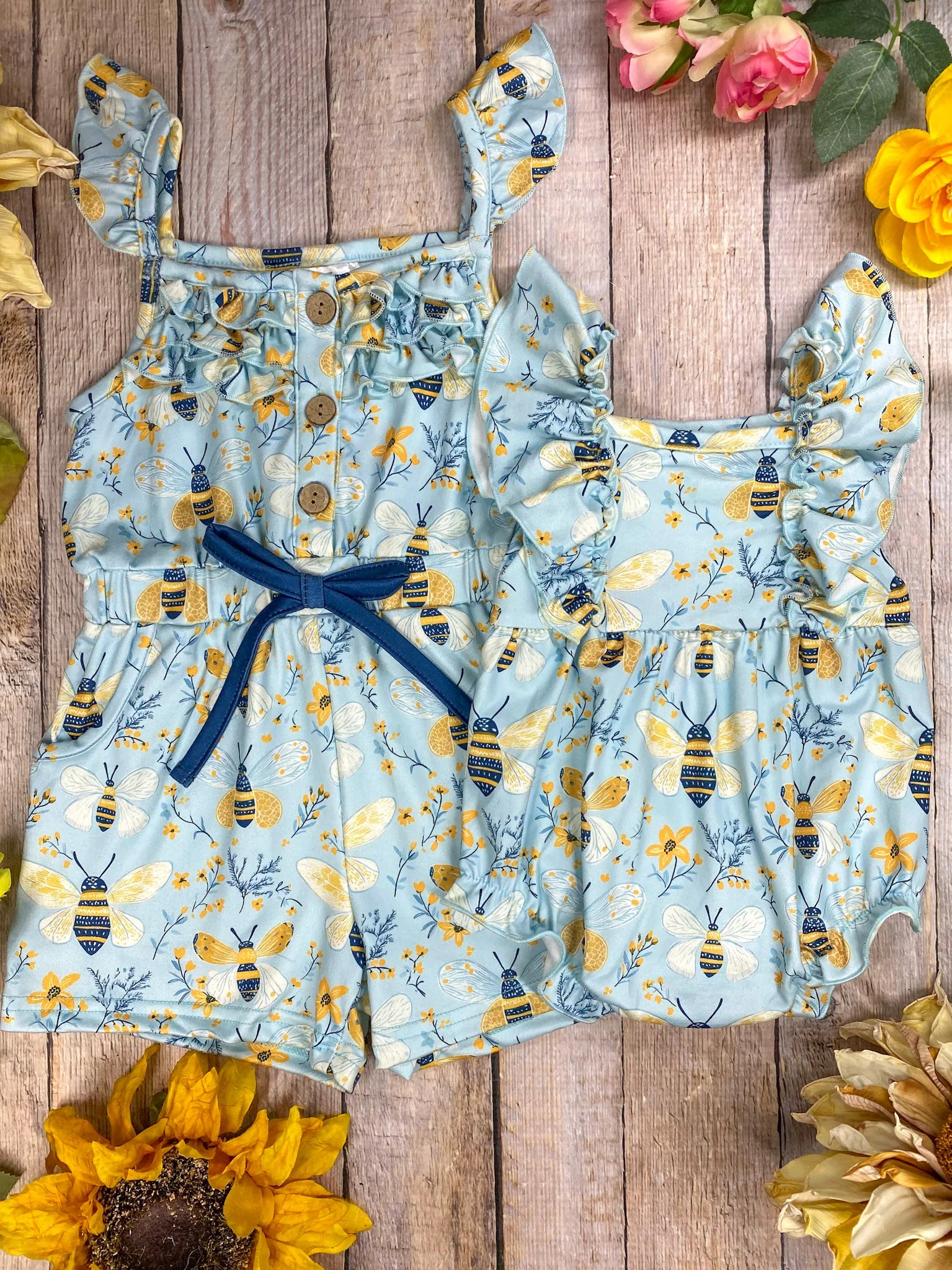 Honey Bee Garden Tie-Waist Girls Romper - Image 3