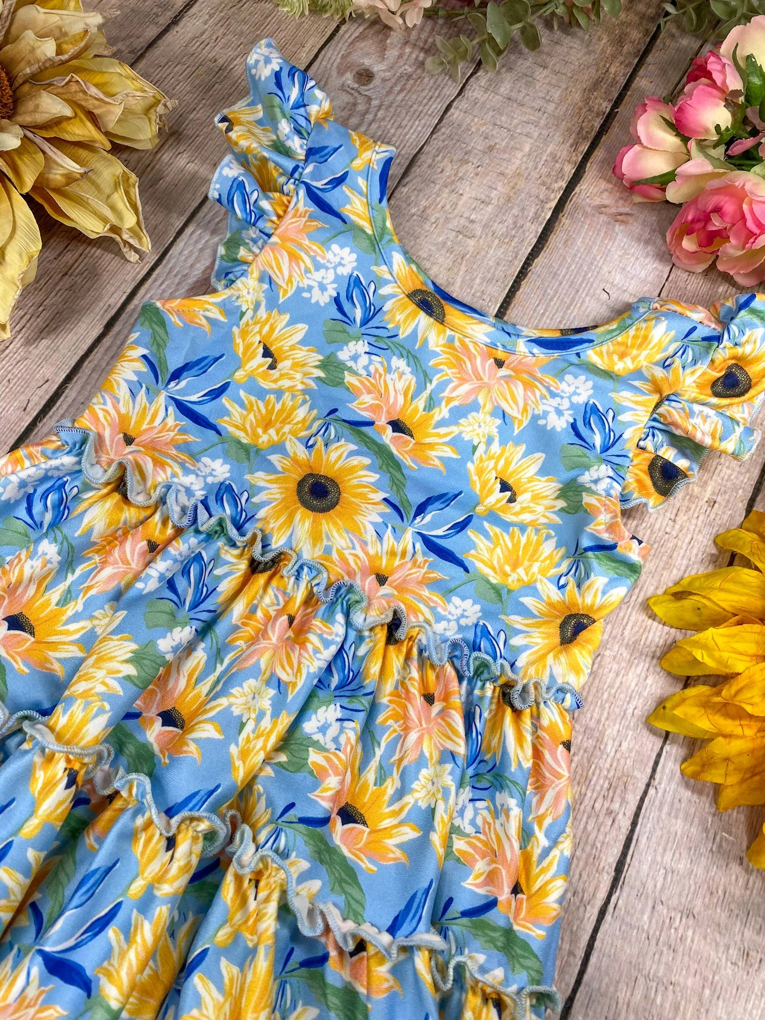 Girls Sunflower Tiered Twirl Dress - Image 3