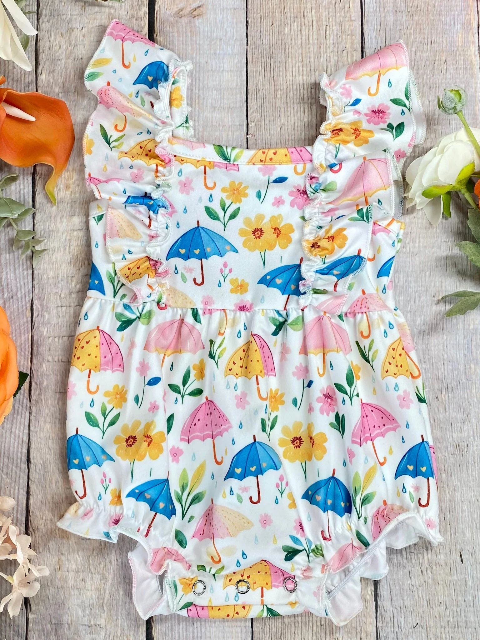 Umbrella Print Ruffle Infant Romper - Image 3