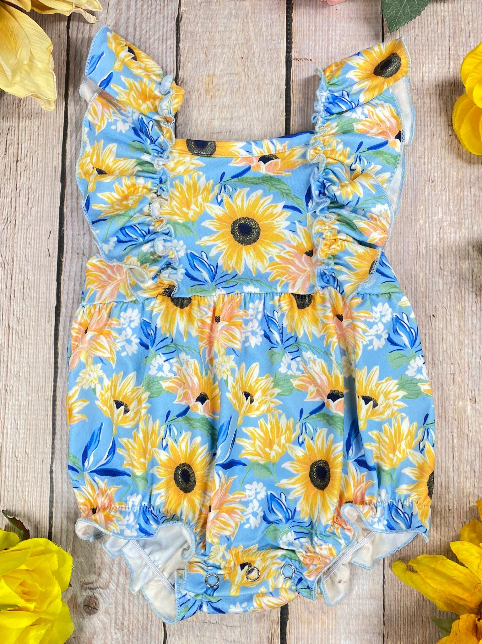 Girls Sunflower Print Ruffle Infant Romper