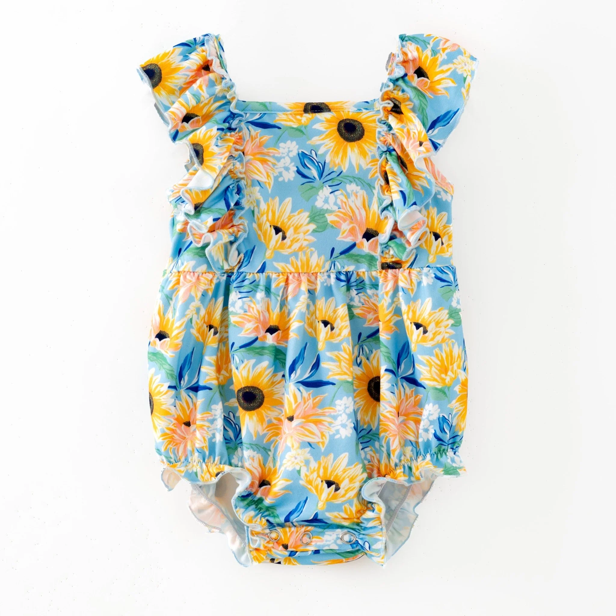 Girls Sunflower Print Ruffle Infant Romper - Image 2