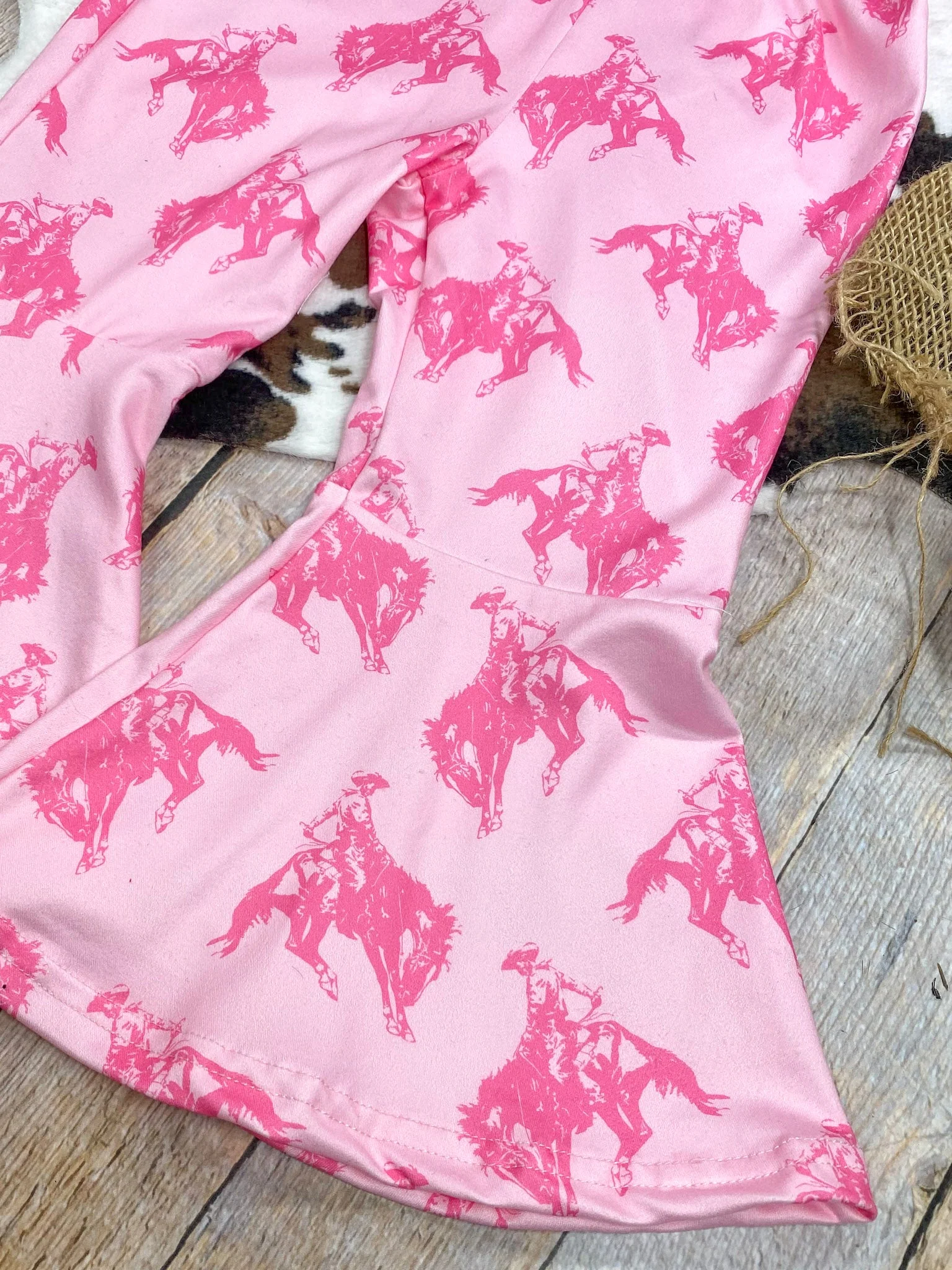 Girls Pink Rodeo Print Bell Bottom Romper - Image 3