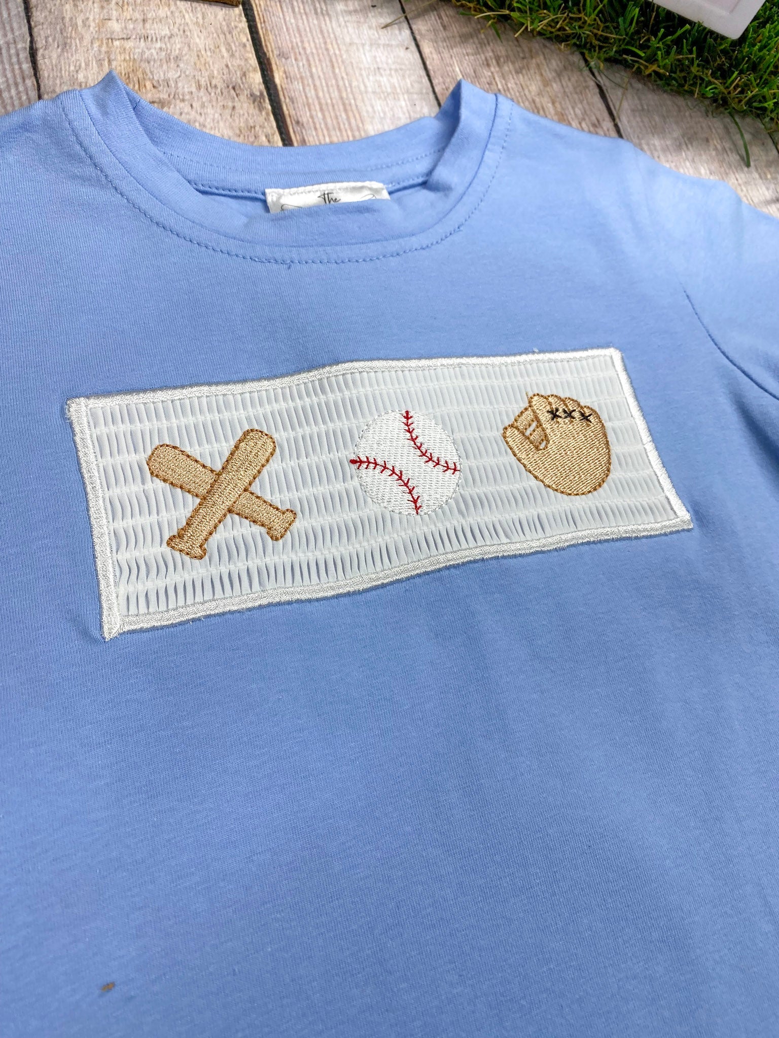Boys Light Blue Smocked Baseball Top - Image 3