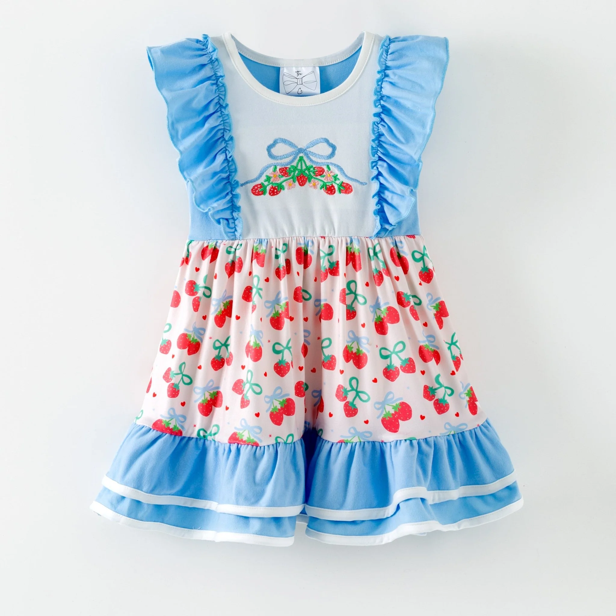 Strawberry Bows Embroidered Ruffled Twirl Dress - Image 2