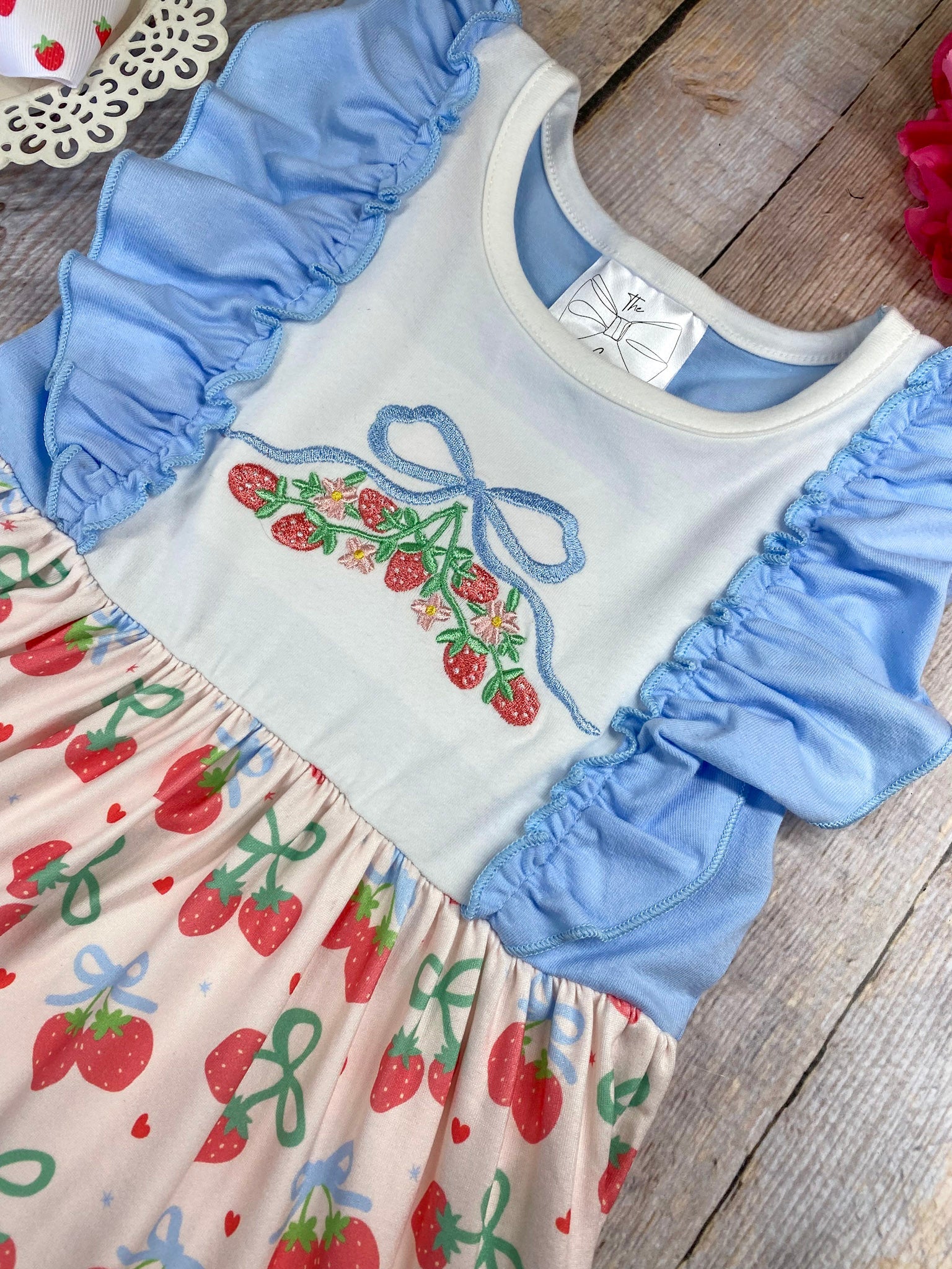 Strawberry Bows Embroidered Ruffled Twirl Dress - Image 3