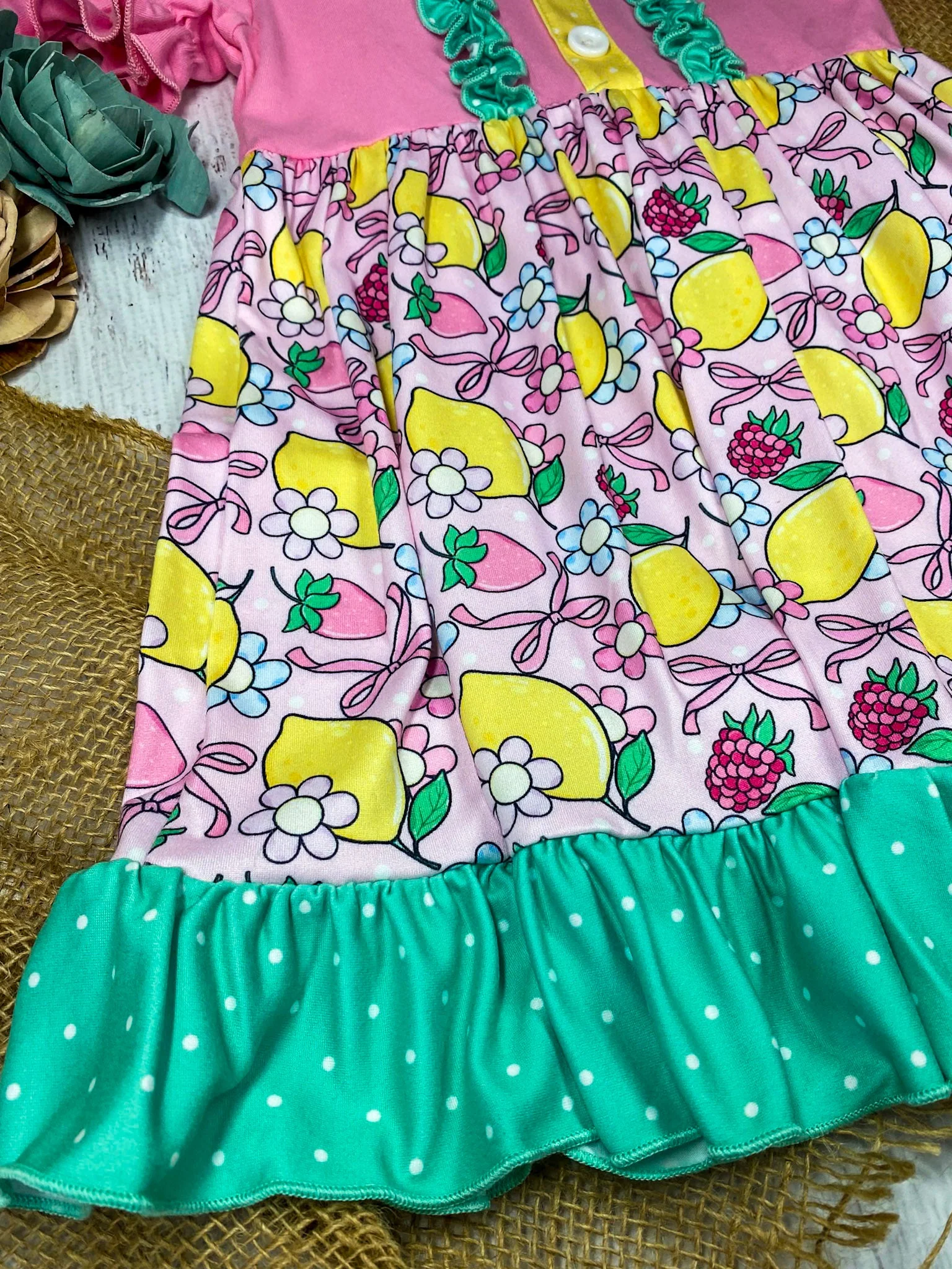 Pink Lemon Berry Ruffle Dress - Image 4