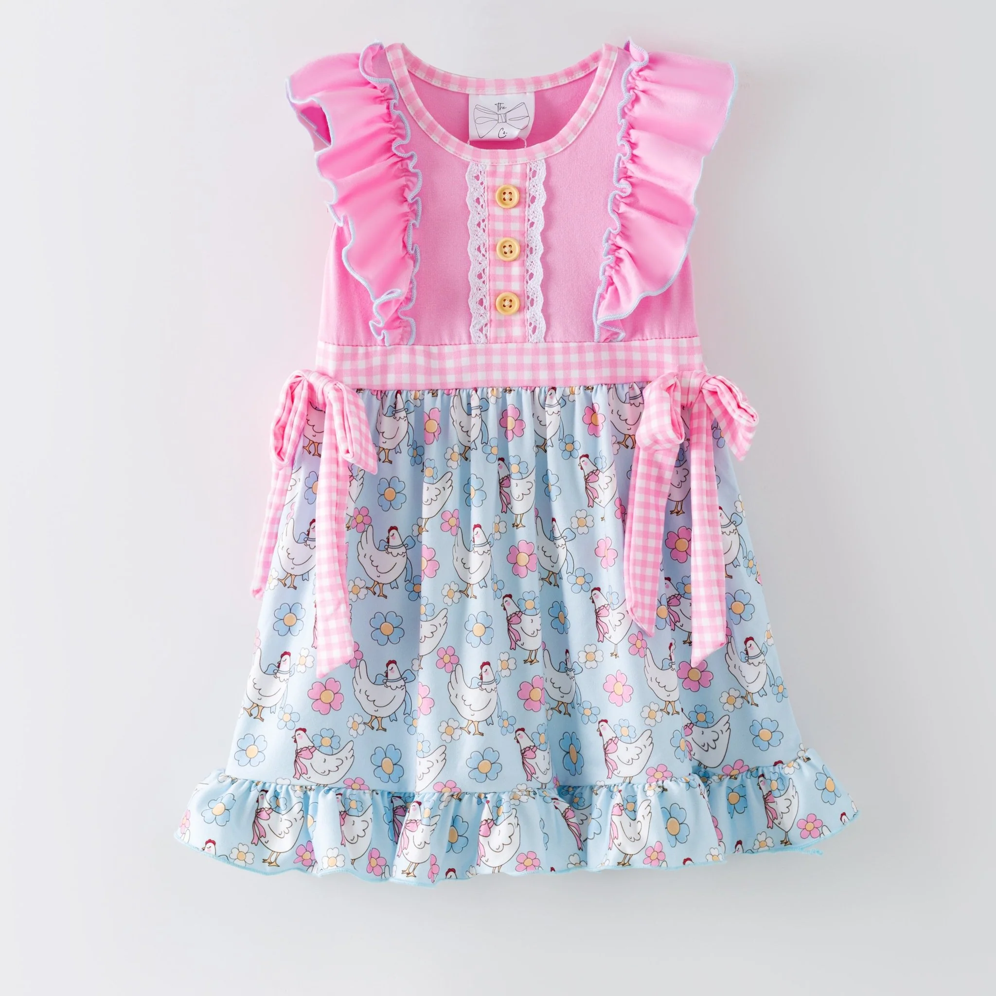 Pink Chicken & Floral Ruffle Dress - Image 2