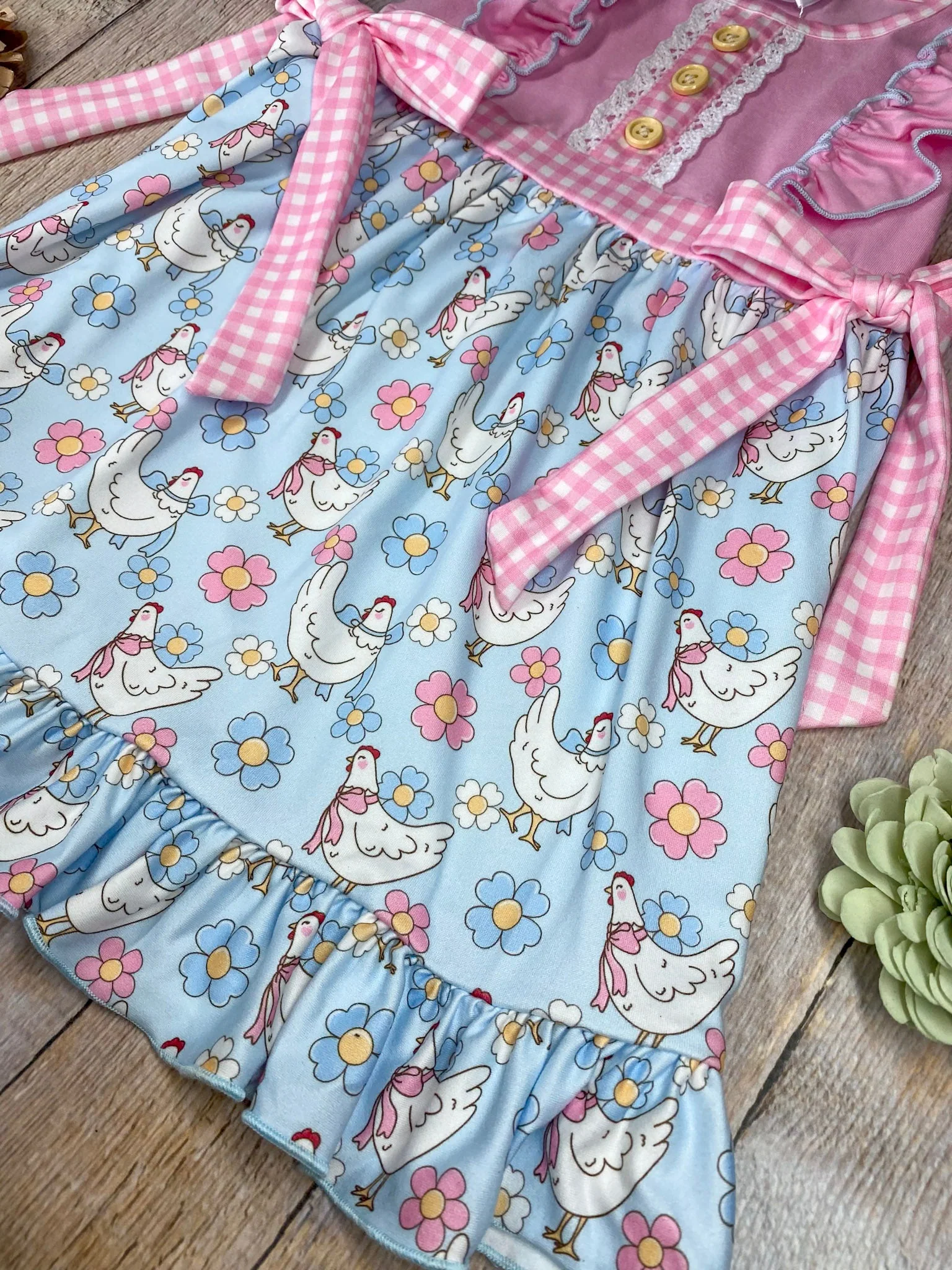 Pink Chicken & Floral Ruffle Dress - Image 3