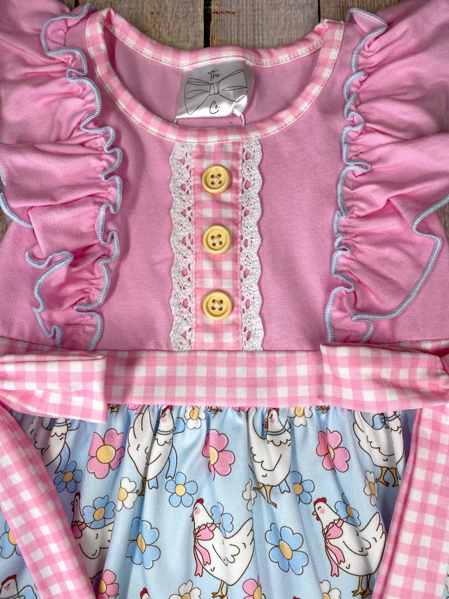 Pink Chicken & Floral Ruffle Dress - Image 4