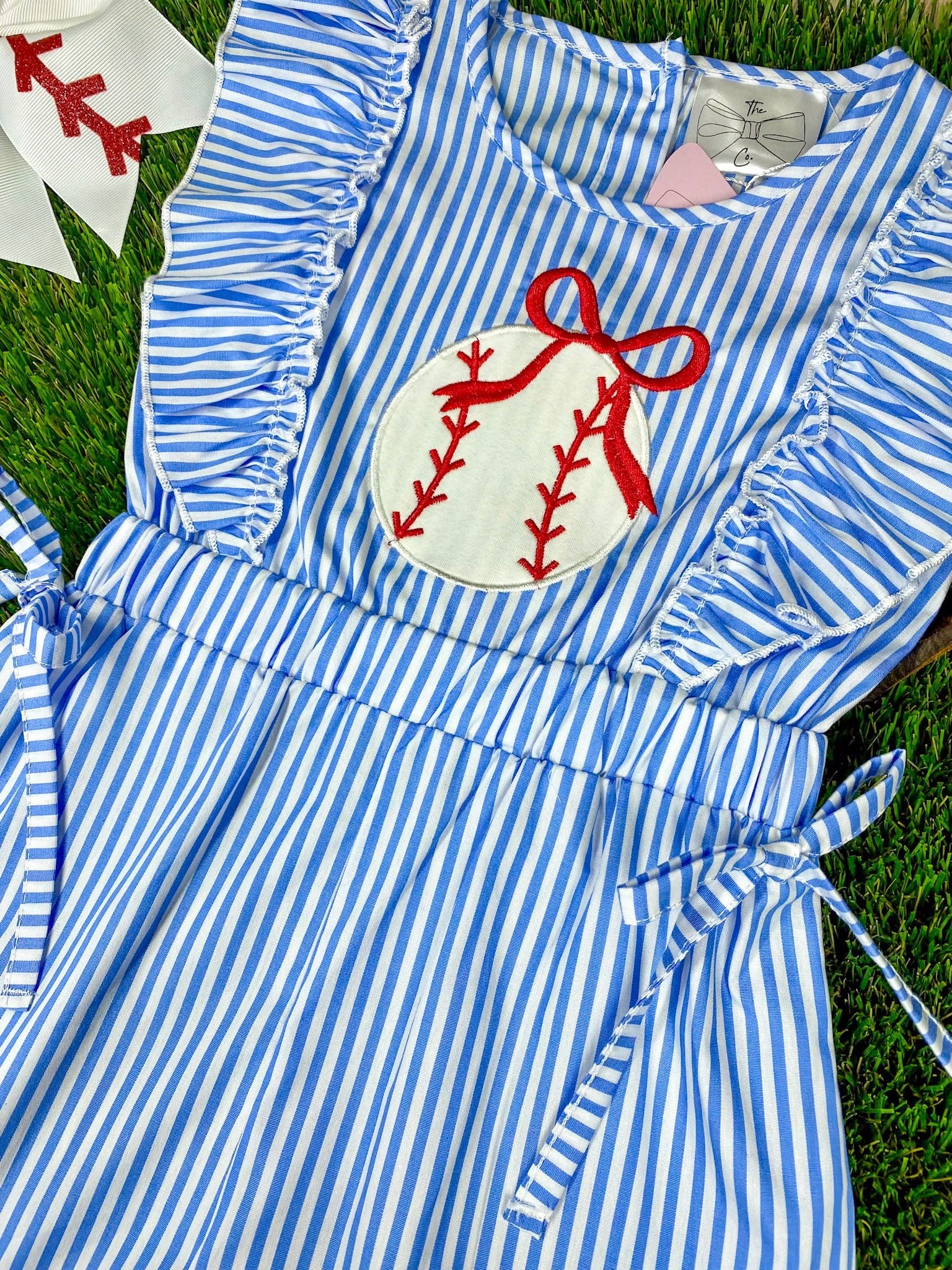 Baseball Applique Bow Romper - Image 2