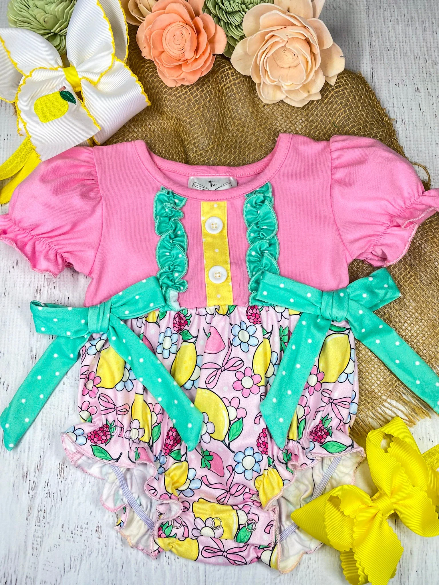 Pink Lemon Berry Girls Bubble Romper