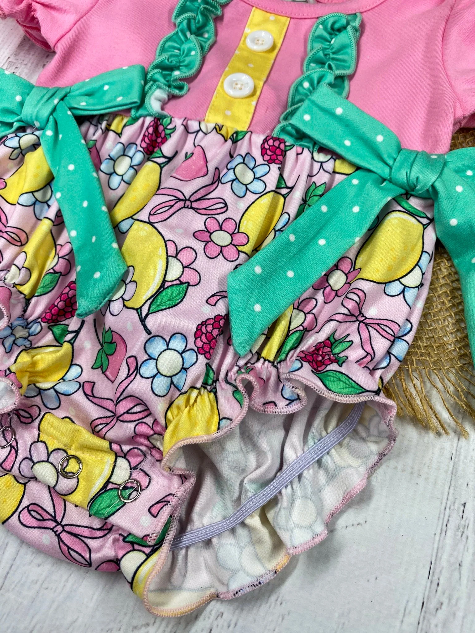 Pink Lemon Berry Girls Bubble Romper - Image 3