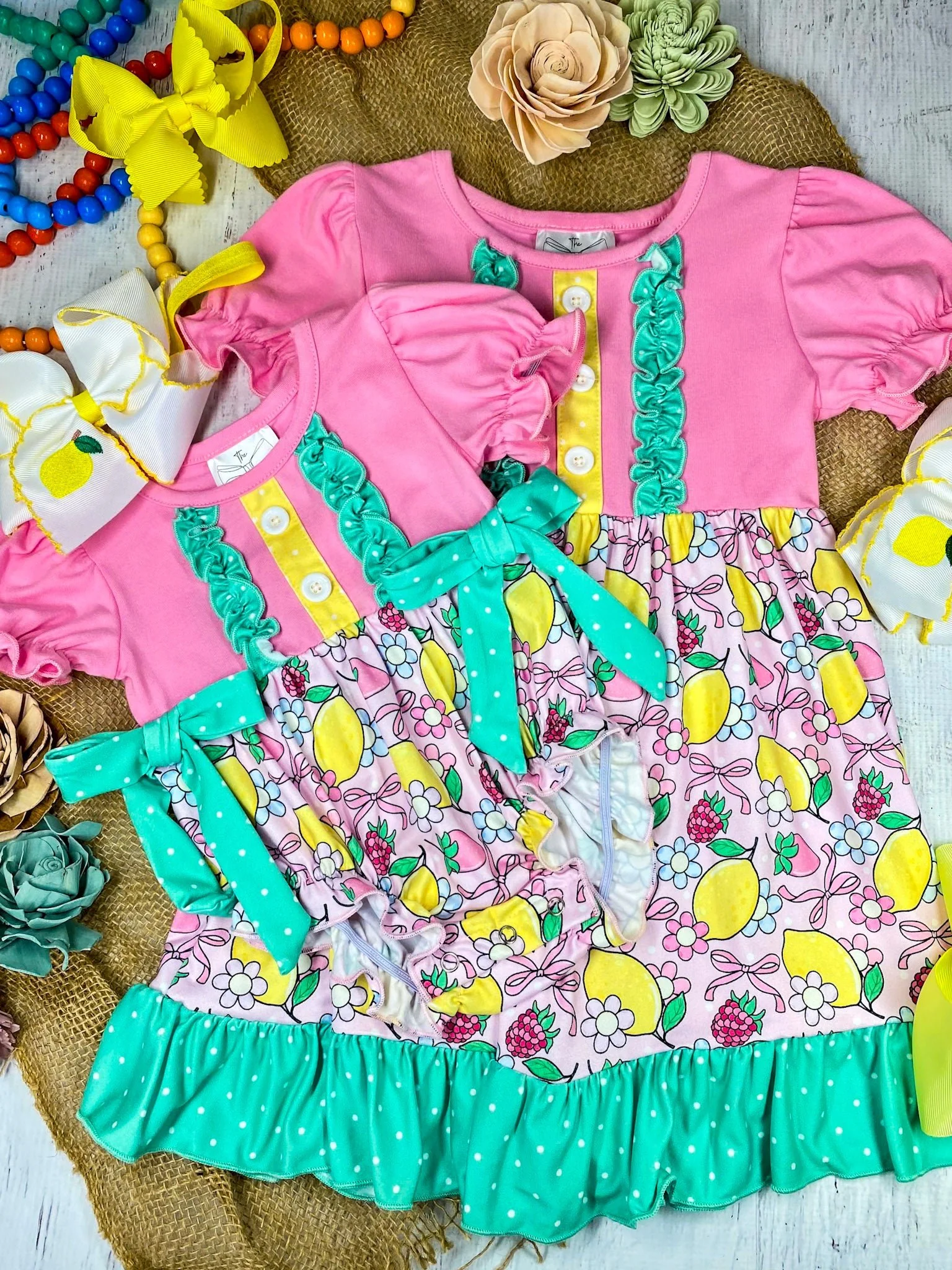 Pink Lemon Berry Girls Bubble Romper - Image 4