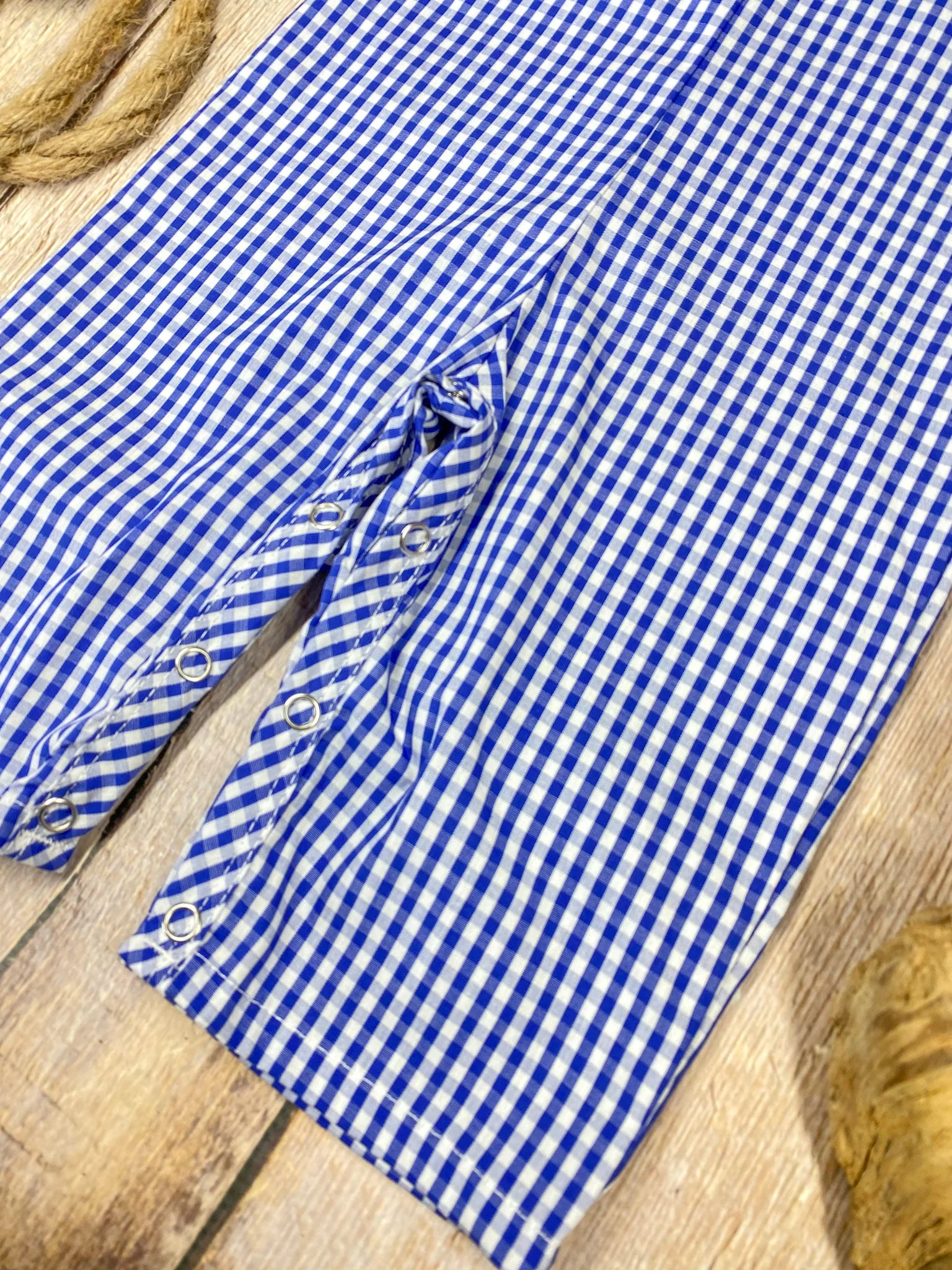 Blue Gingham Smocked Sailboat Boys Longall - Image 3