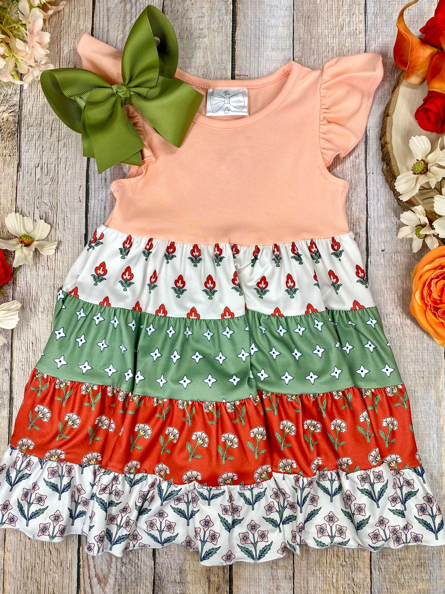 Vintage Floral Patchwork Tiered Dress | Girls Boho Ruffle Dress - Image 3