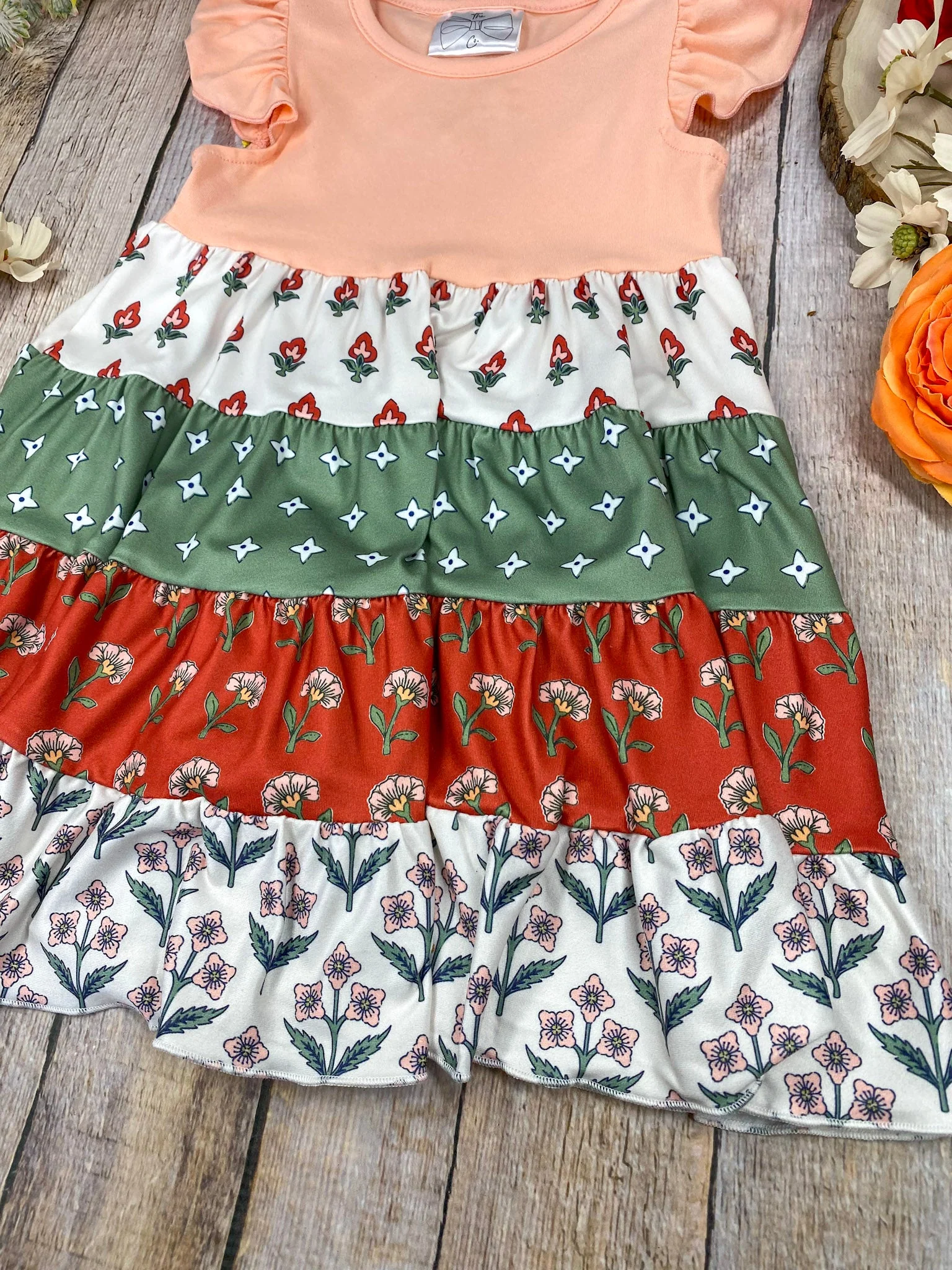 Vintage Floral Patchwork Tiered Dress | Girls Boho Ruffle Dress - Image 4