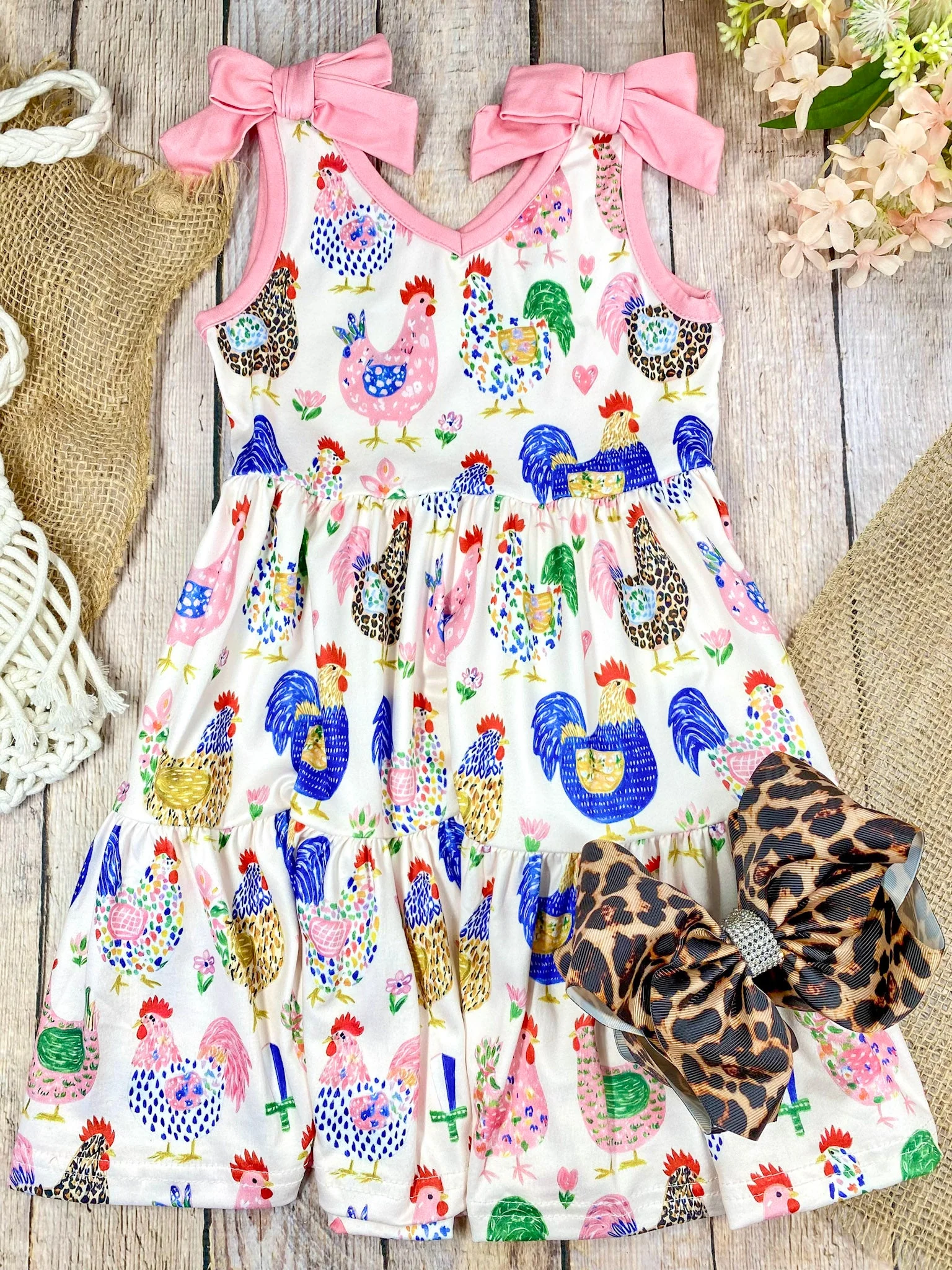 Little Chicken Patch Tiered Dress | Girls Farm Animal Dress