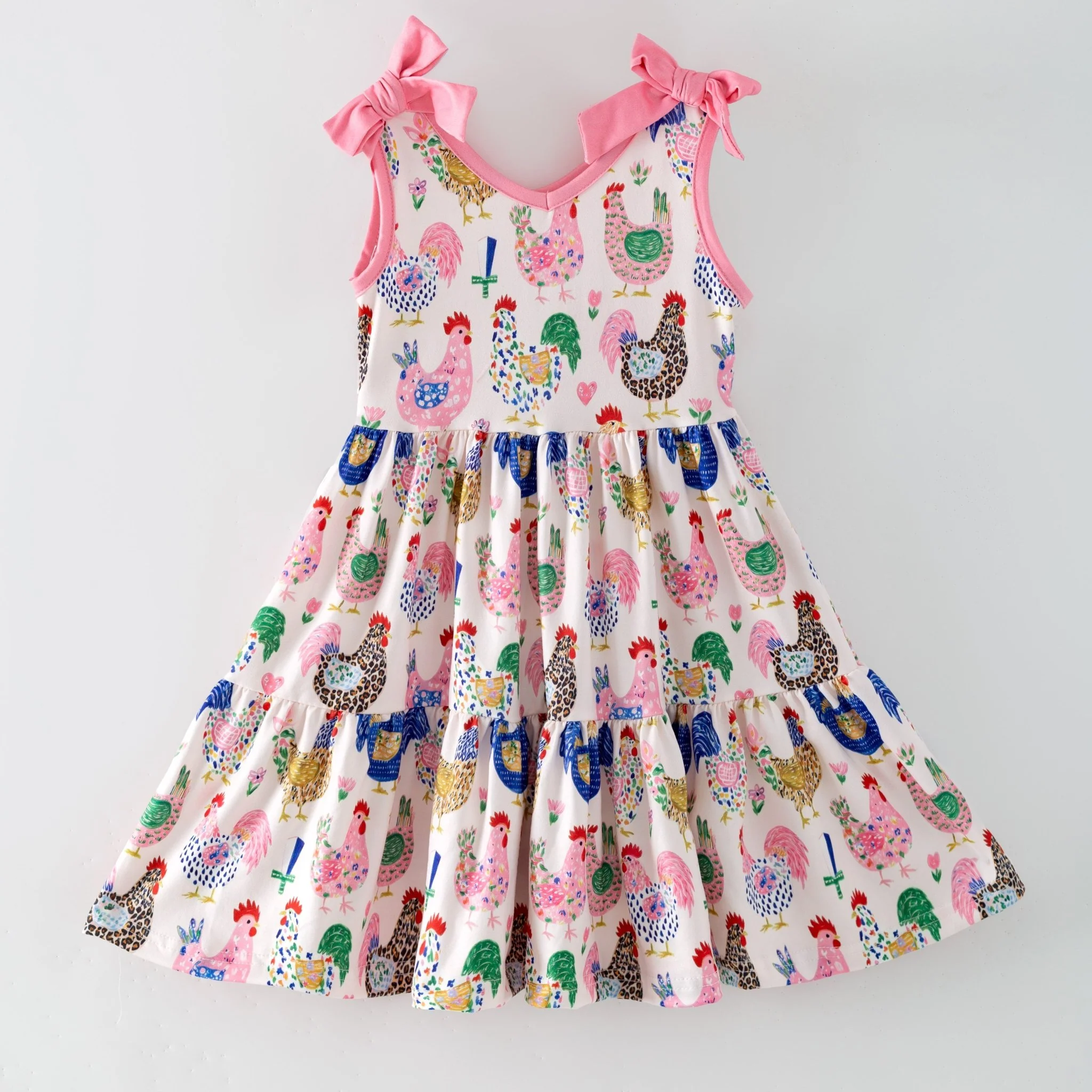 Little Chicken Patch Tiered Dress | Girls Farm Animal Dress - Image 2