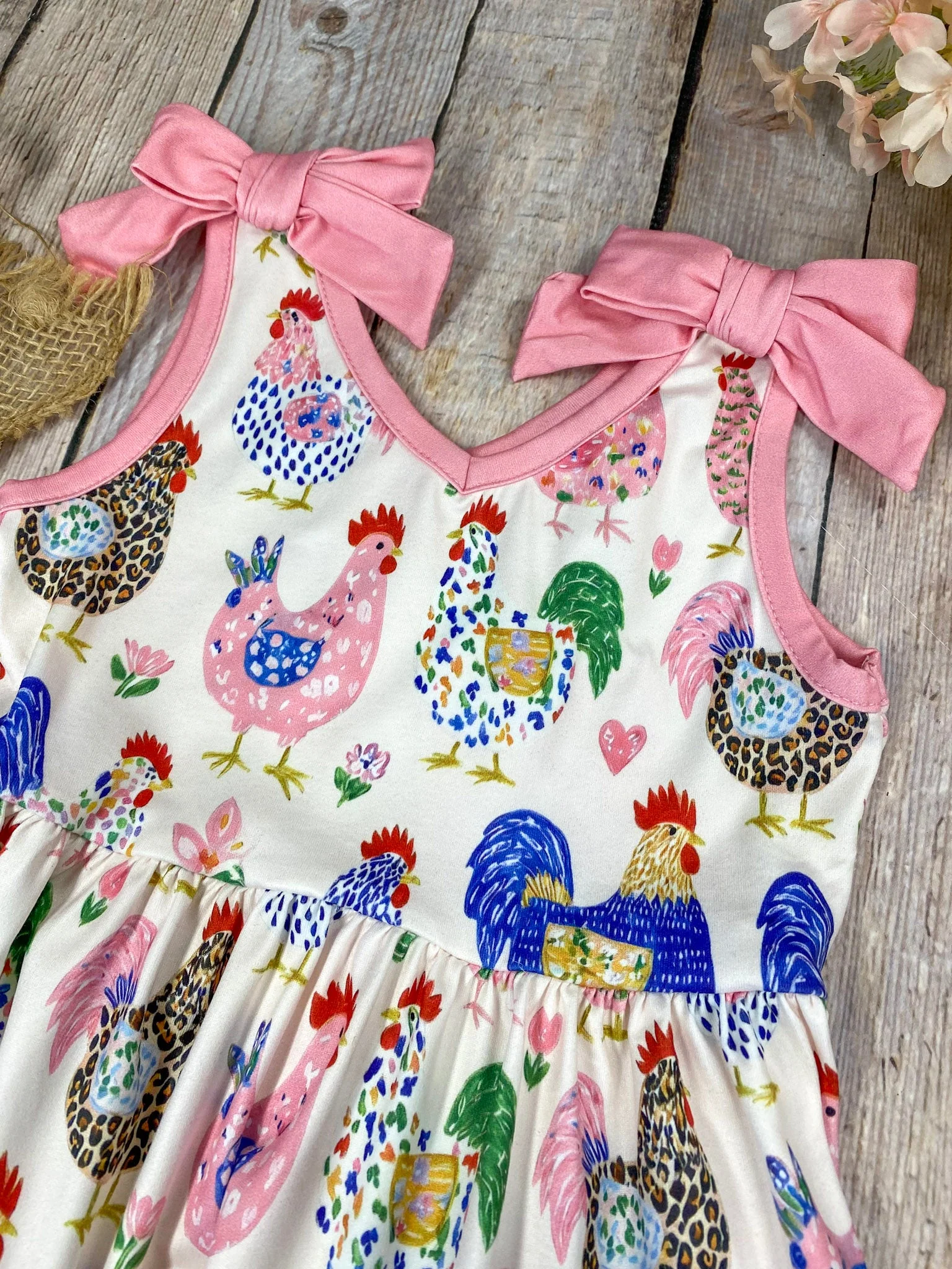 Little Chicken Patch Tiered Dress | Girls Farm Animal Dress - Image 4