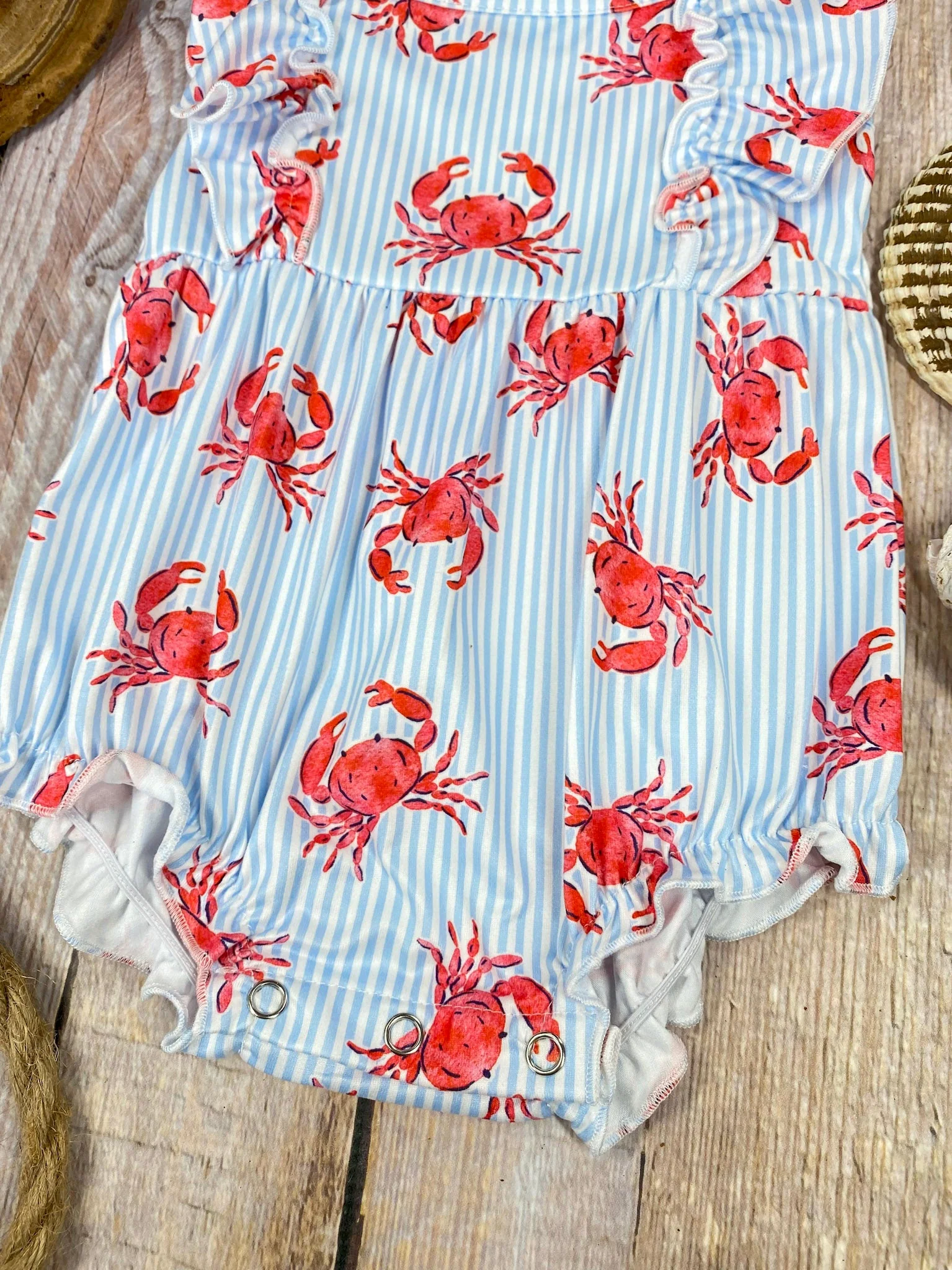 Coastal Crab Bubble Romper | Baby Ocean Print Ruffle Sunsuit - Image 3