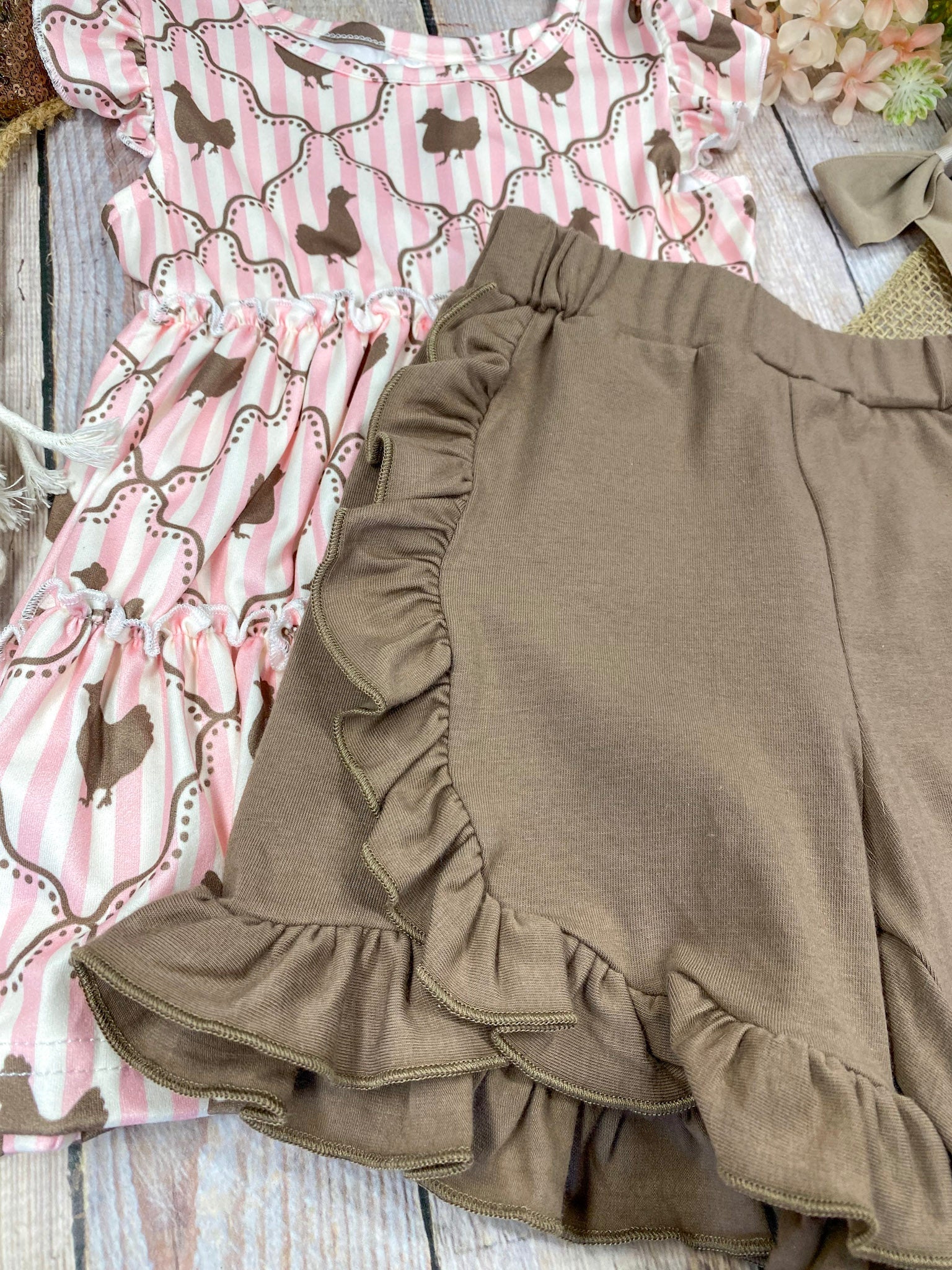 Sweet Chicken Coop Set | Girls Farm Animal Ruffle Shorts Outfit - Image 5