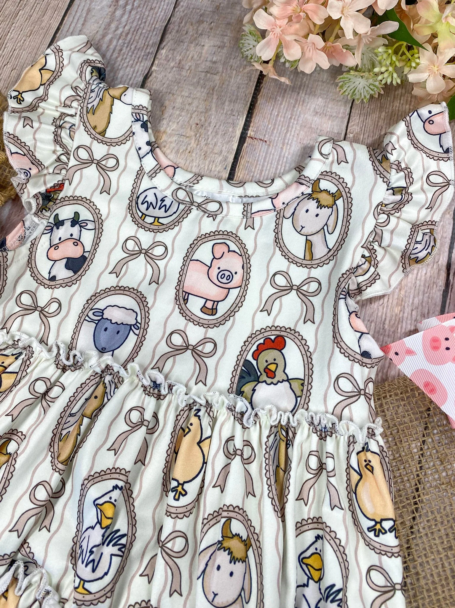 Farm Friends Cameo Two-Piece Set | Girls Farm Animal Top & Ruffle Shorts Set - Image 3