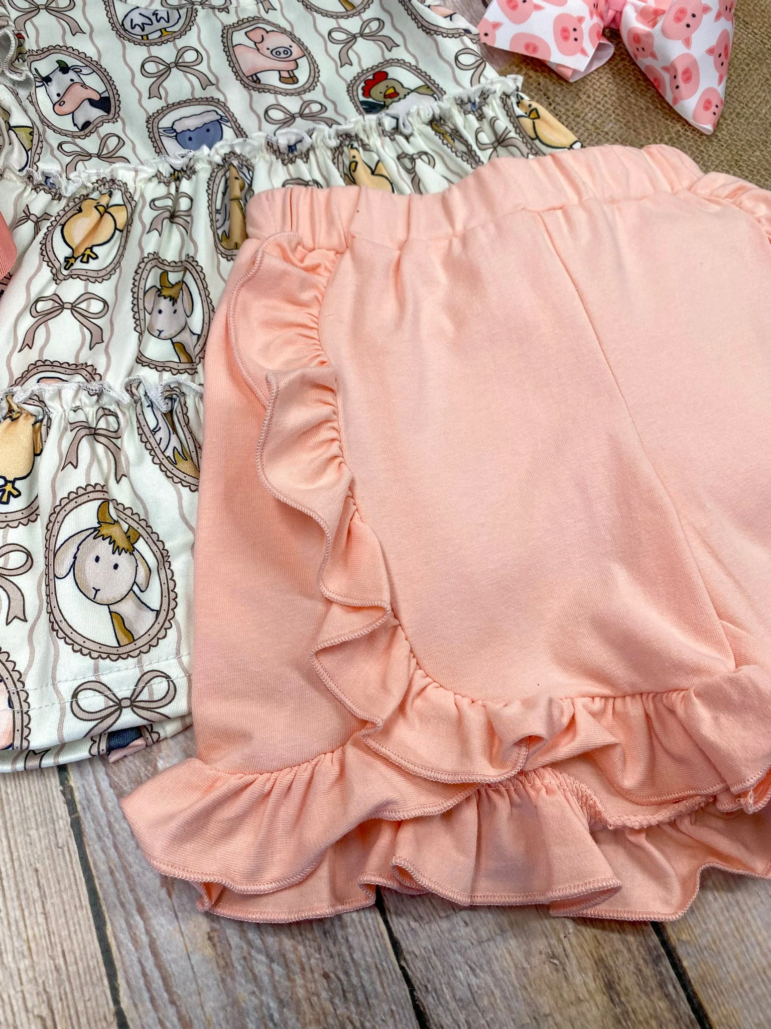 Farm Friends Cameo Two-Piece Set | Girls Farm Animal Top & Ruffle Shorts Set - Image 5