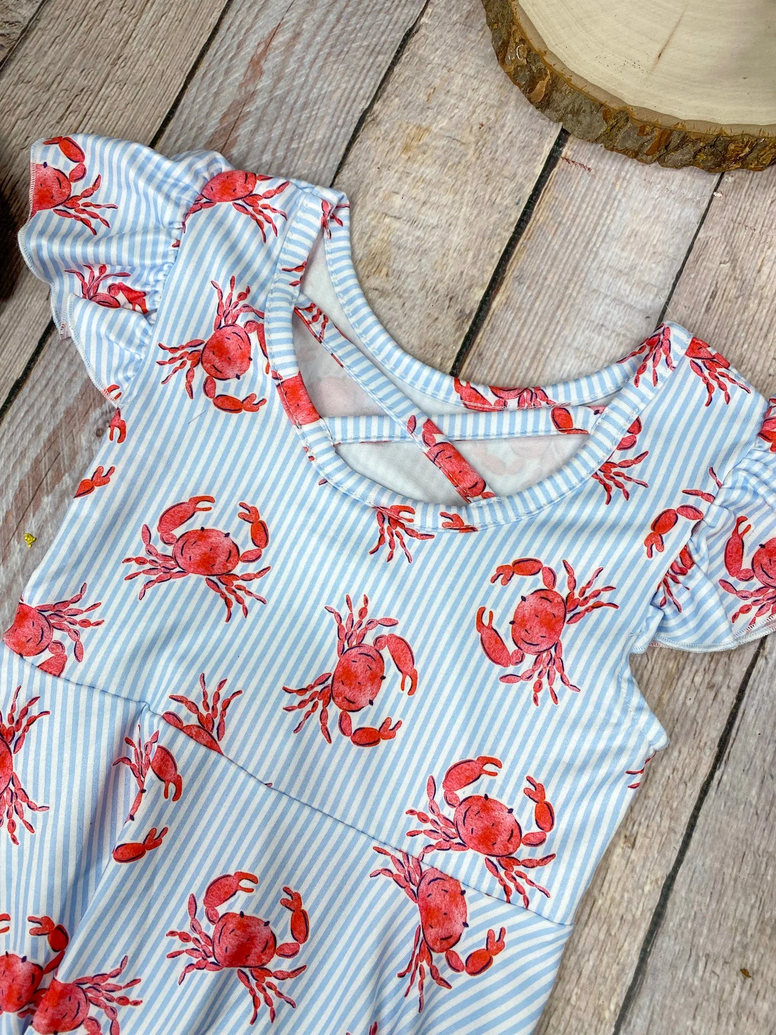 Coastal Crab Twirl Dress | Girls Ocean Print Flutter Sleeve Dress - Image 3