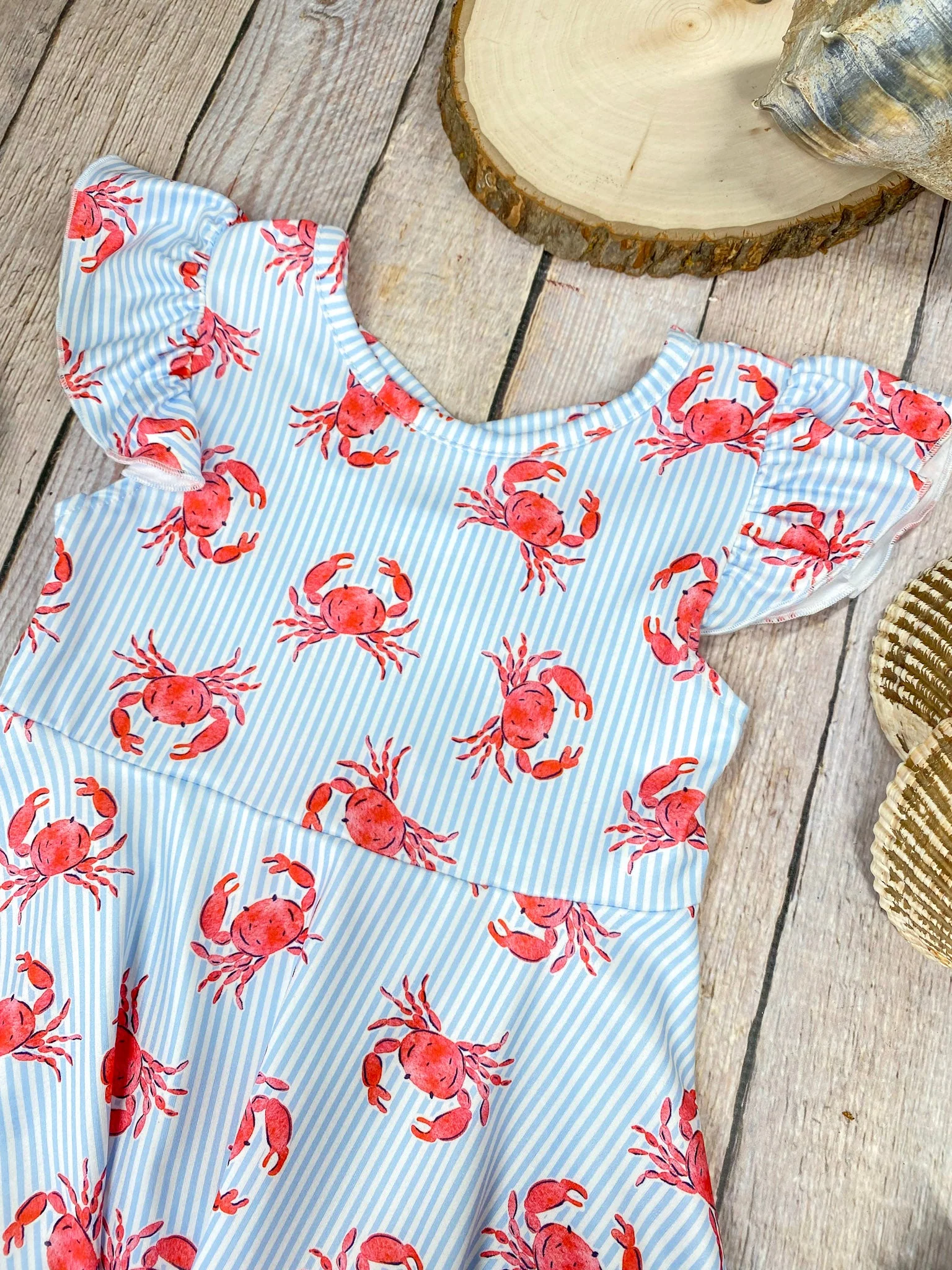 Coastal Crab Twirl Dress | Girls Ocean Print Flutter Sleeve Dress - Image 4