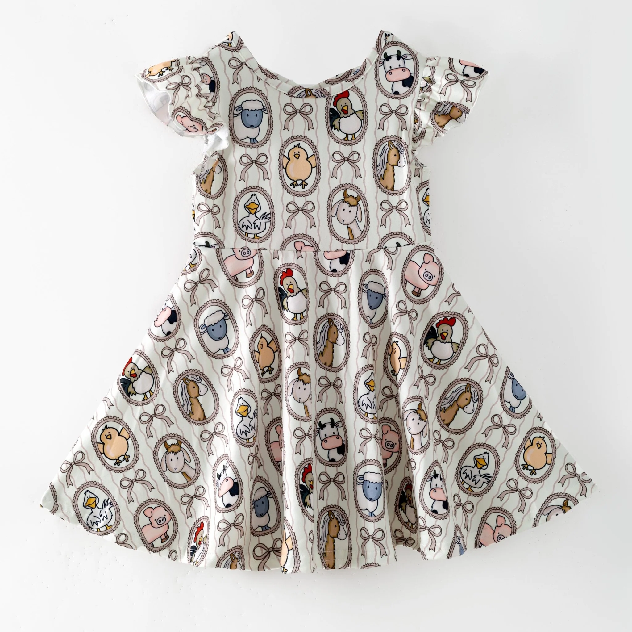 Farm Friends Cameo Twirl Dress | Girls Farm Animal Flutter Sleeve Dress