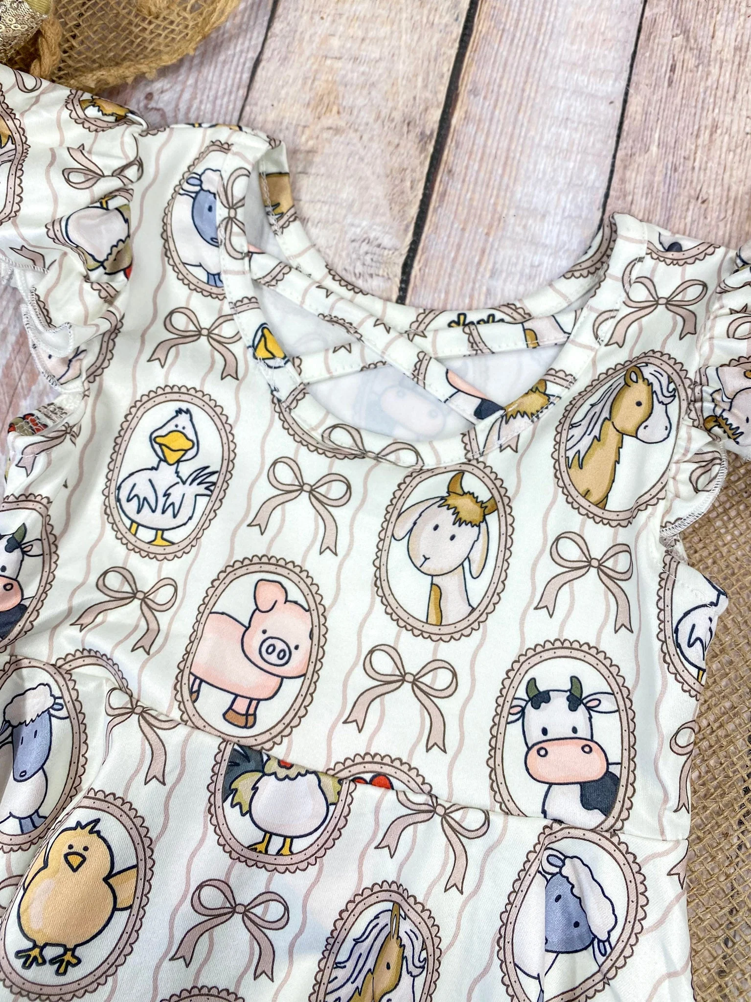 Farm Friends Cameo Twirl Dress | Girls Farm Animal Flutter Sleeve Dress - Image 3
