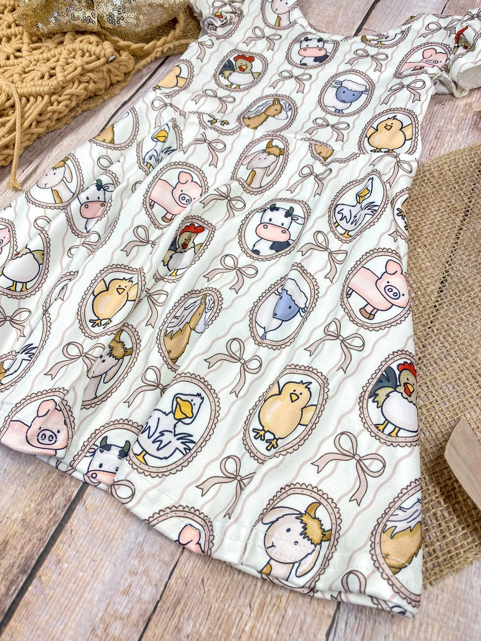 Farm Friends Cameo Twirl Dress | Girls Farm Animal Flutter Sleeve Dress - Image 4