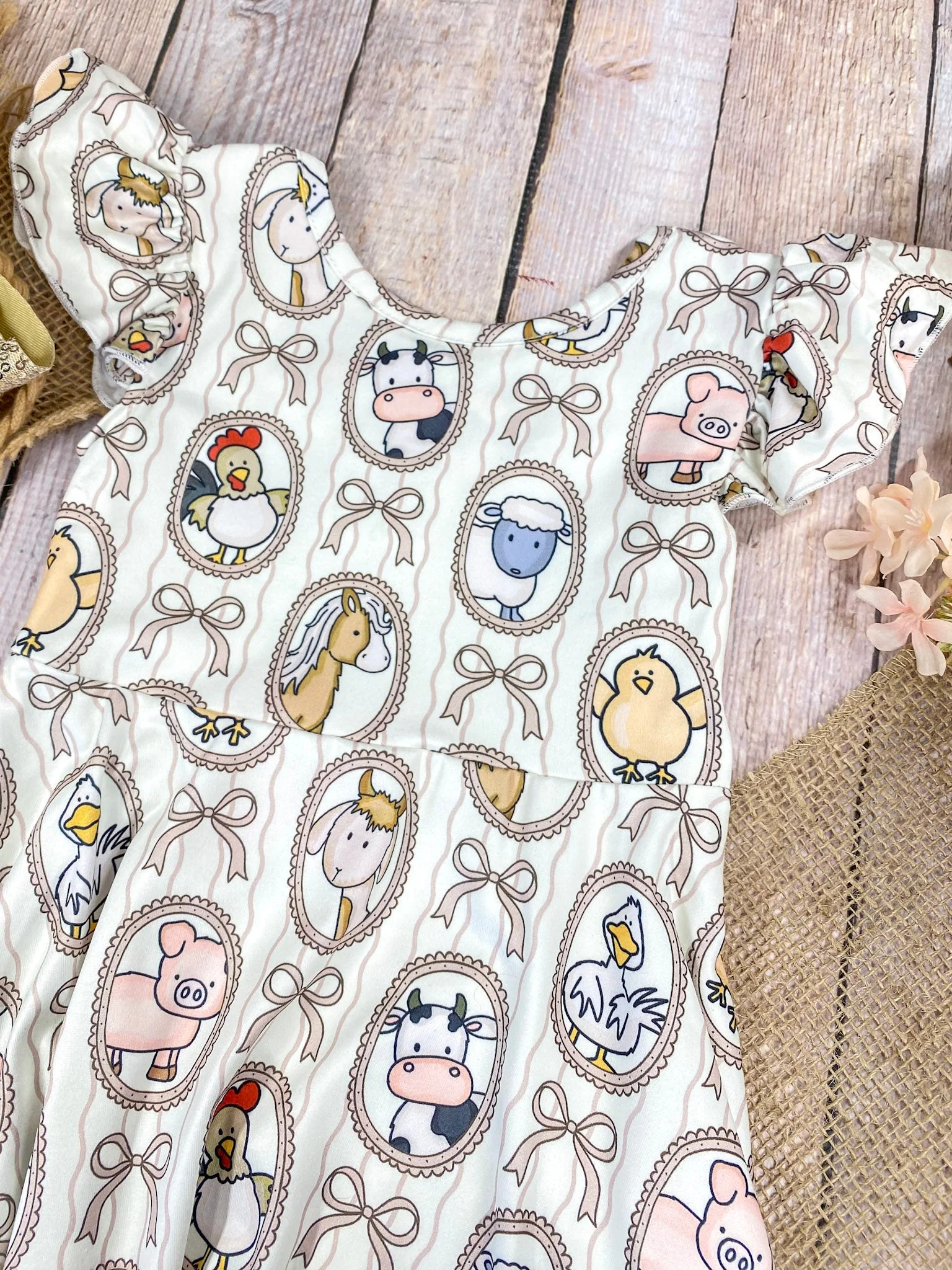 Farm Friends Cameo Twirl Dress | Girls Farm Animal Flutter Sleeve Dress - Image 6