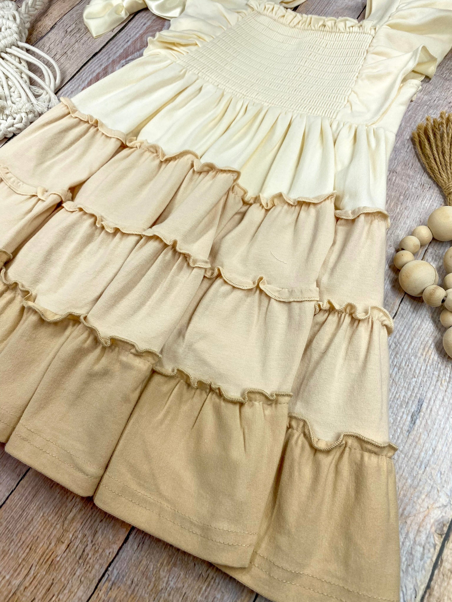 Sugar Cookie Tiered Dress | Girls Cream & Neutral Ruffle Twirl Dress - Image 3