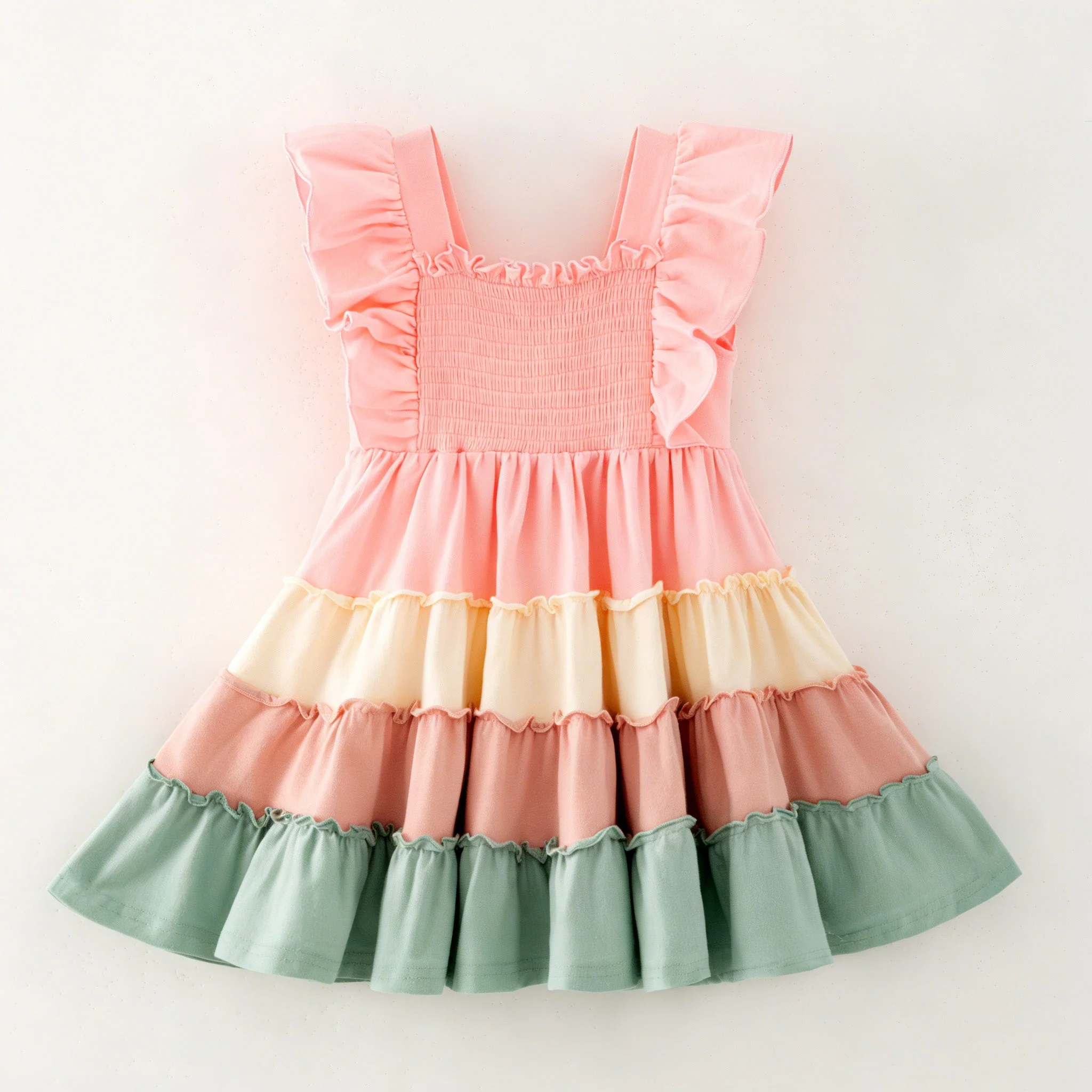Cotton Candy Ruffle Dress | Girls Pastel Tiered Twirl Dress