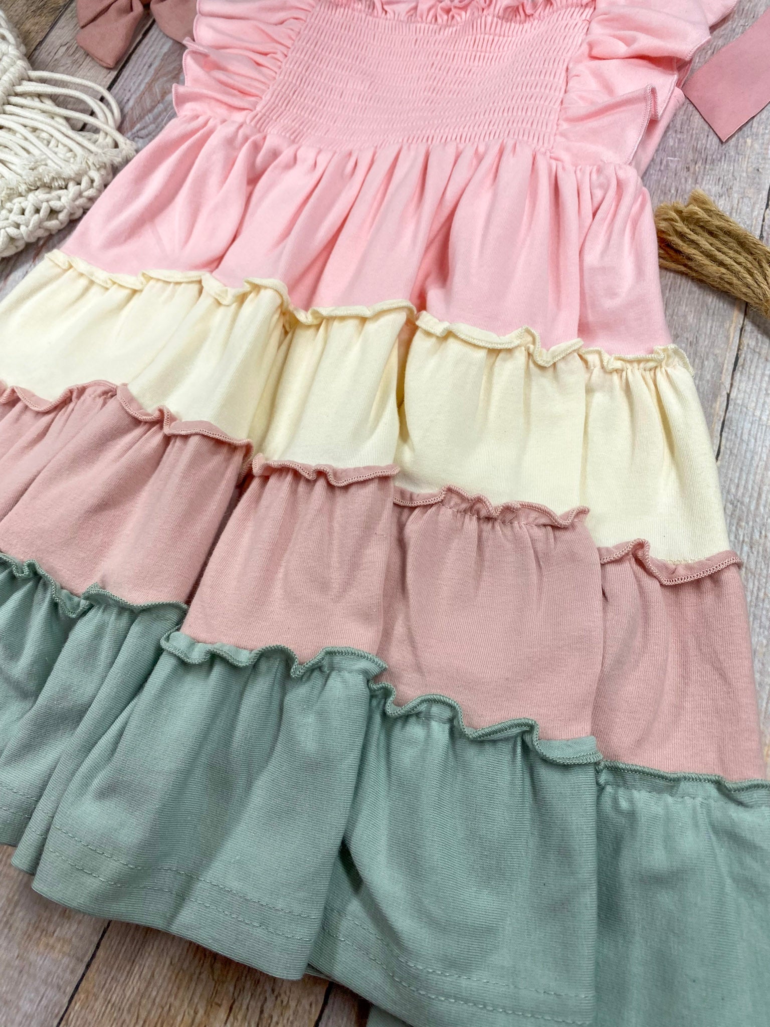 Cotton Candy Ruffle Dress | Girls Pastel Tiered Twirl Dress - Image 2