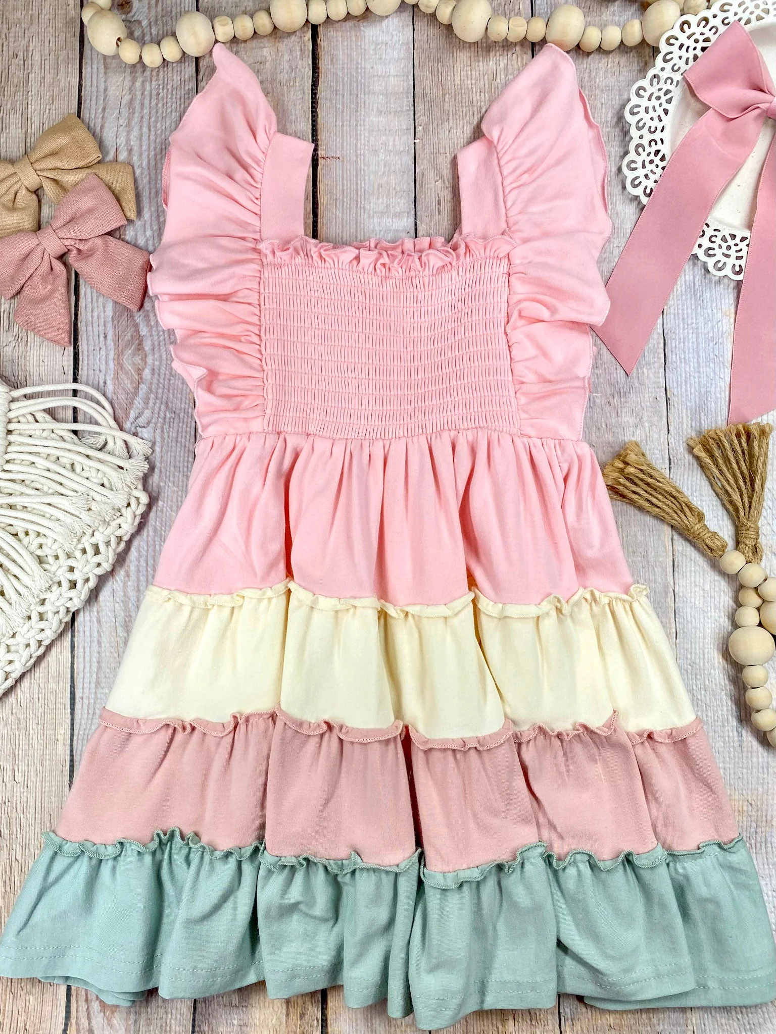 Cotton Candy Ruffle Dress | Girls Pastel Tiered Twirl Dress - Image 3