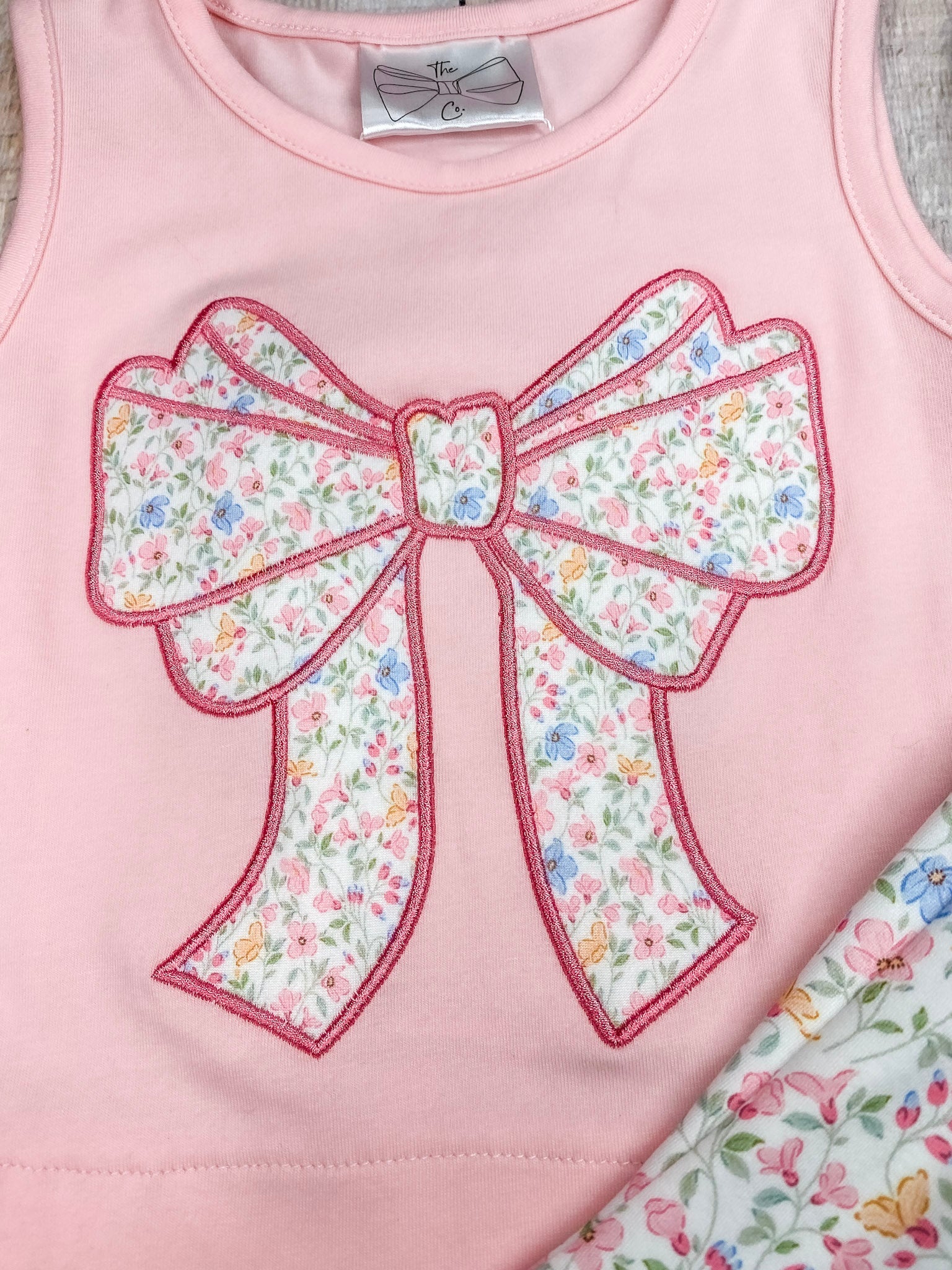 Pink Floral Bow Applique Shorts Set | Girls Ruffle Summer Outfit - Image 5