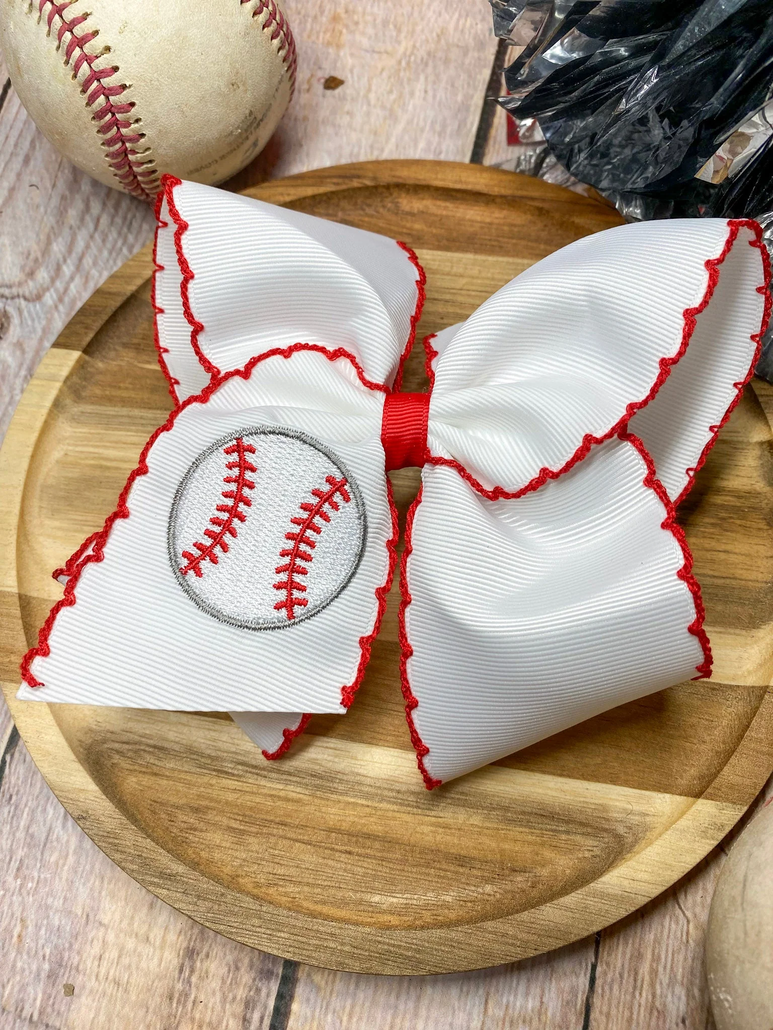Baseball Moonstitch Embroidered Classic Hair Bow | Clip or Headband - Image 5