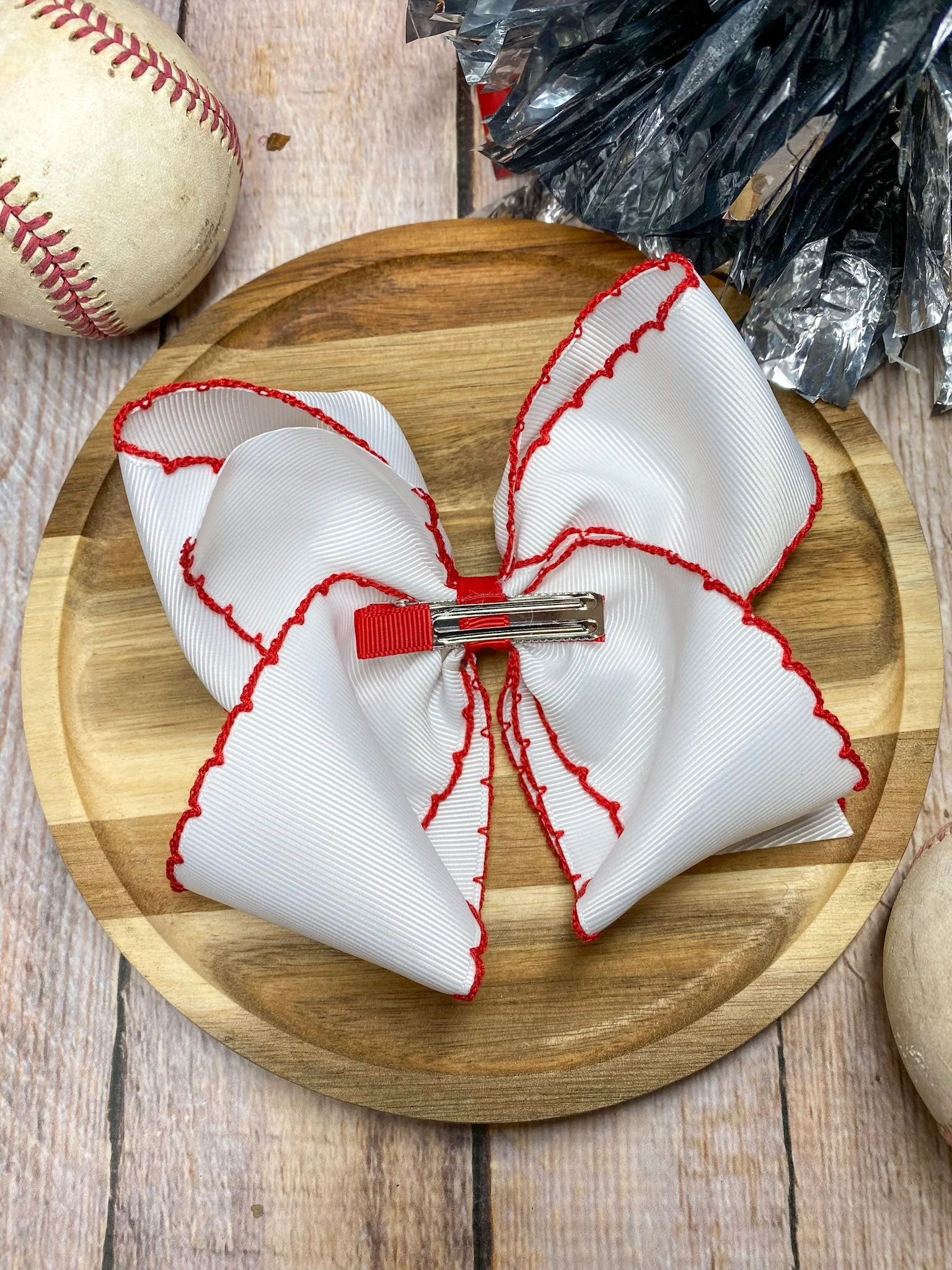 Baseball Moonstitch Embroidered Classic Hair Bow | Clip or Headband - Image 6
